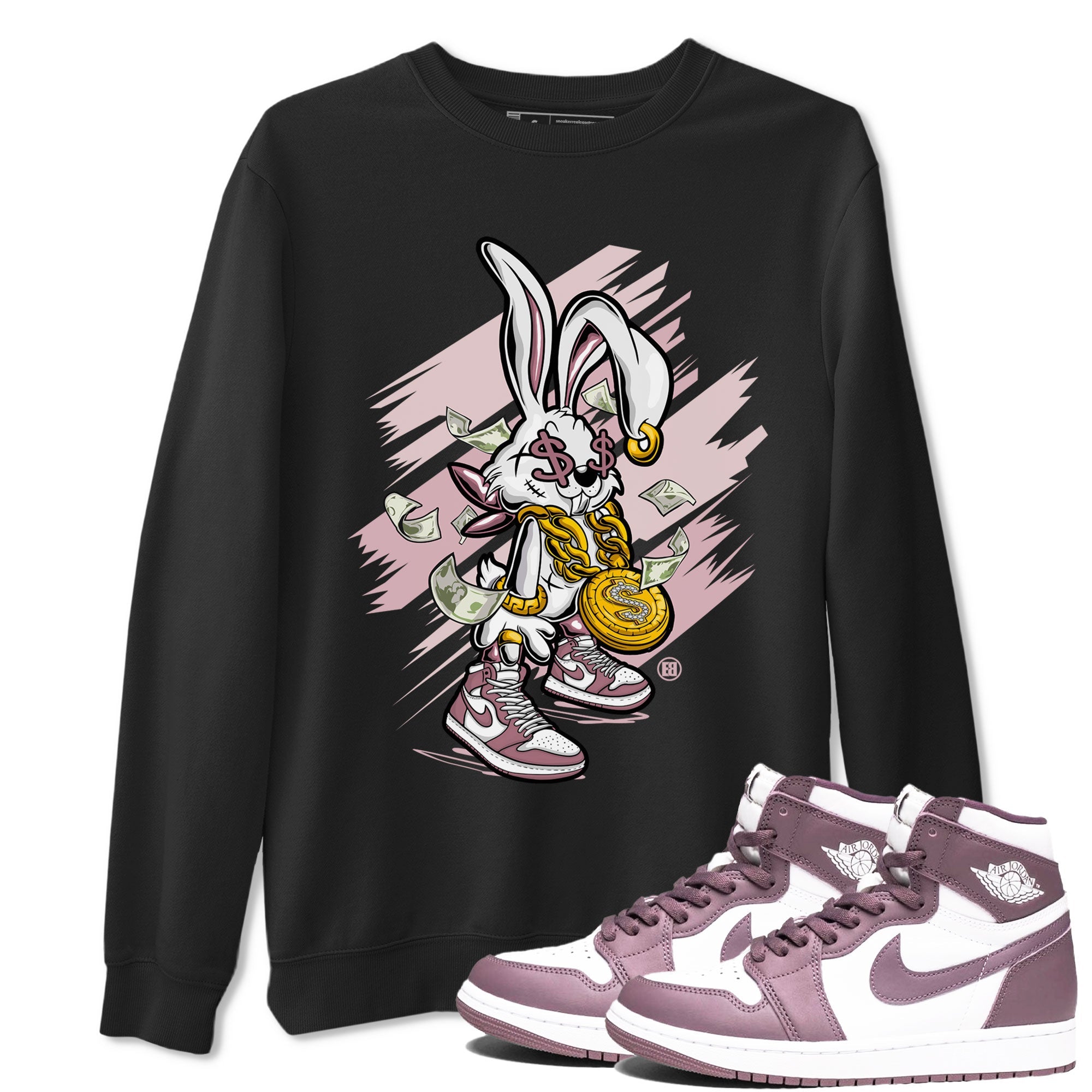 Jordan 1 High OG Mauve shirt to match jordans Rich Bunny sneaker tees Air Jordan 1 Mauve Drip Gear Zone Casual Crew Neck T-Shirt Unisex Black 1 T-Shirt