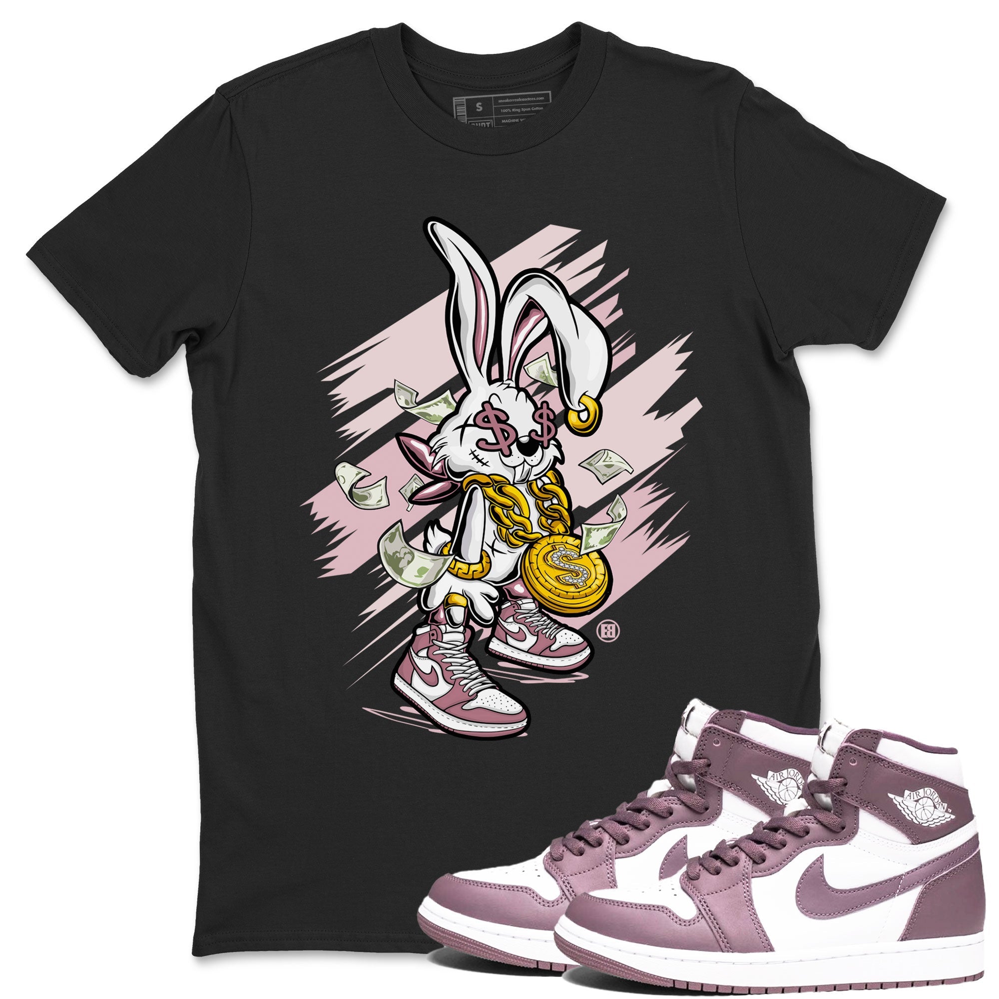 Jordan 1 High OG Mauve shirt to match jordans Rich Bunny sneaker tees Air Jordan 1 Mauve Drip Gear Zone Casual Crew Neck T-Shirt Unisex Black 1 T-Shirt