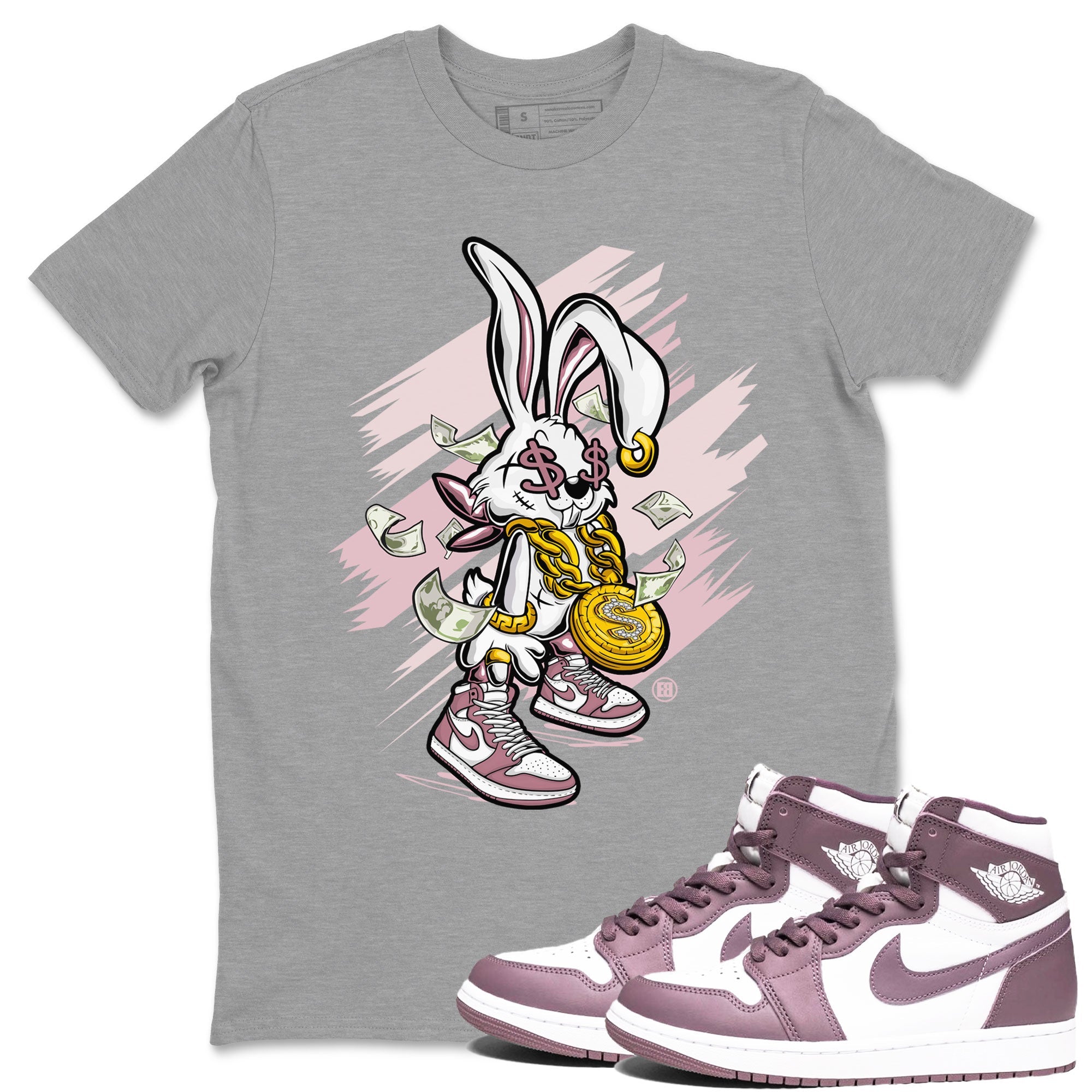 Jordan 1 High OG Mauve shirt to match jordans Rich Bunny sneaker tees Air Jordan 1 Mauve Drip Gear Zone Casual Crew Neck T-Shirt Unisex Heather Grey 1 T-Shirt
