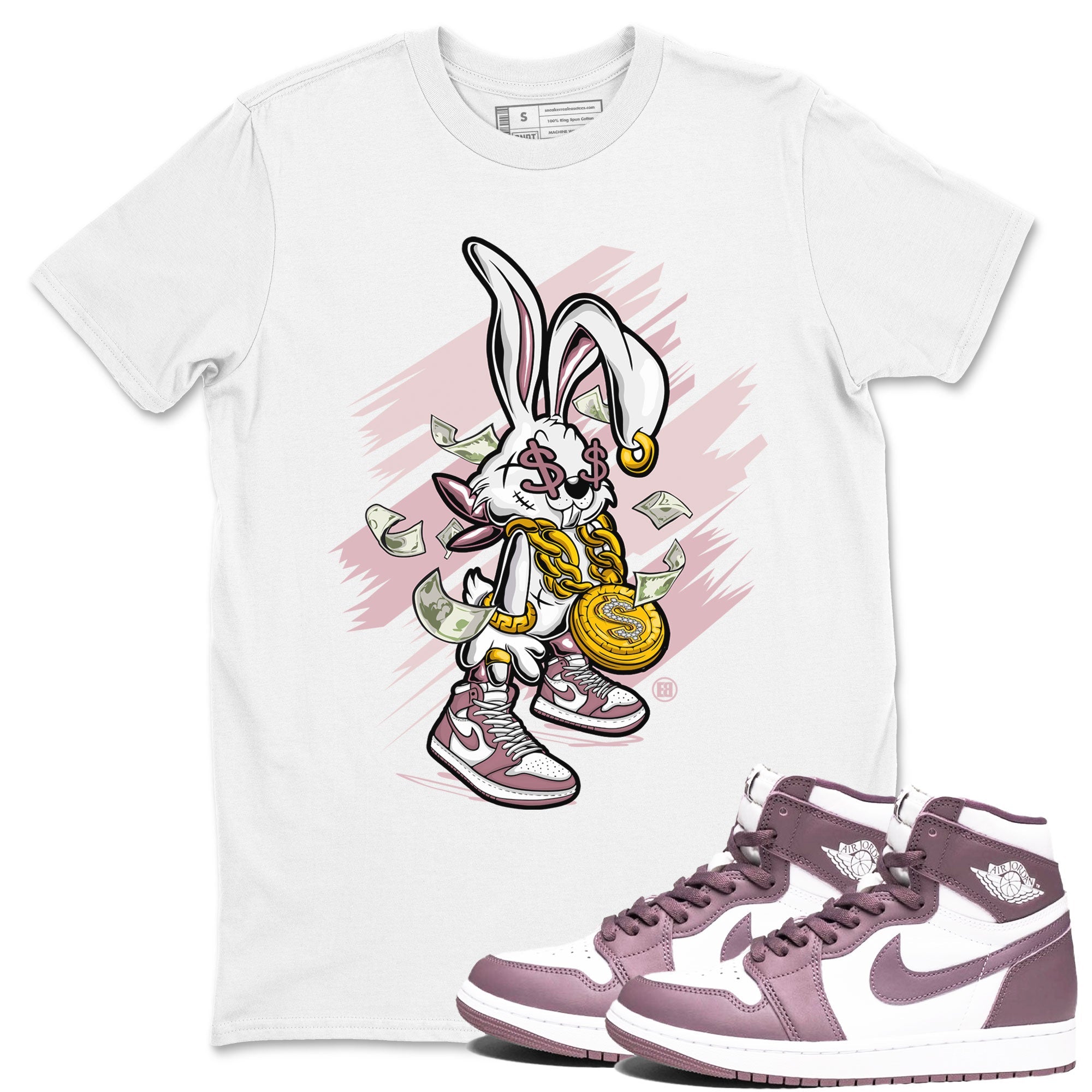 Jordan 1 High OG Mauve shirt to match jordans Rich Bunny sneaker tees Air Jordan 1 Mauve Drip Gear Zone Casual Crew Neck T-Shirt Unisex White 1 T-Shirt