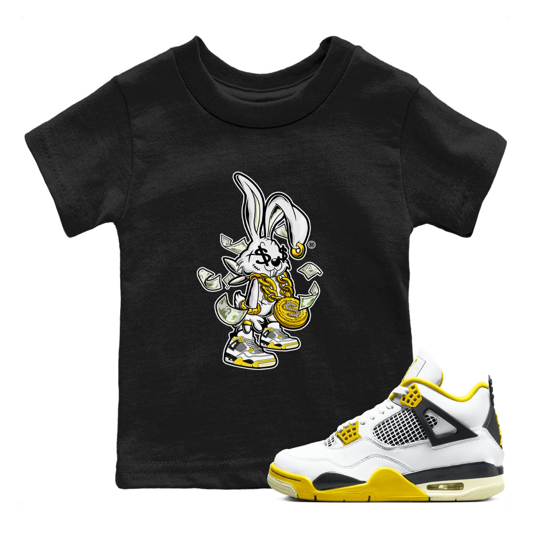 4s Vivid Sulfur shirt to match jordans Rich Bunny sneaker tees Air Jordan 4 Vivid Sulfur Drip Gear Zone baby toddler Black 1 cotton Shirt