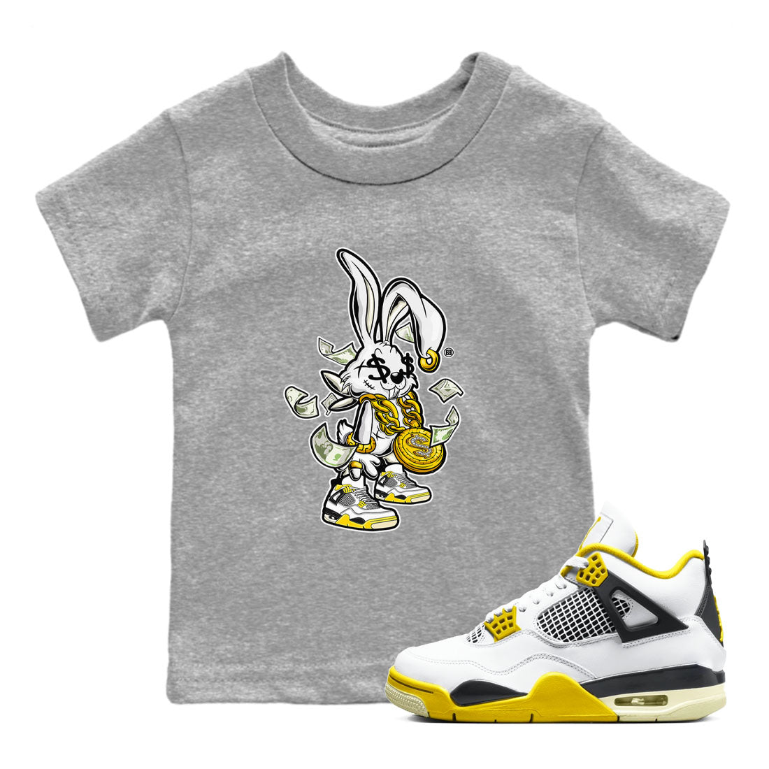 4s Vivid Sulfur shirt to match jordans Rich Bunny sneaker tees Air Jordan 4 Vivid Sulfur Drip Gear Zone baby toddler Heather Grey 1 cotton Shirt
