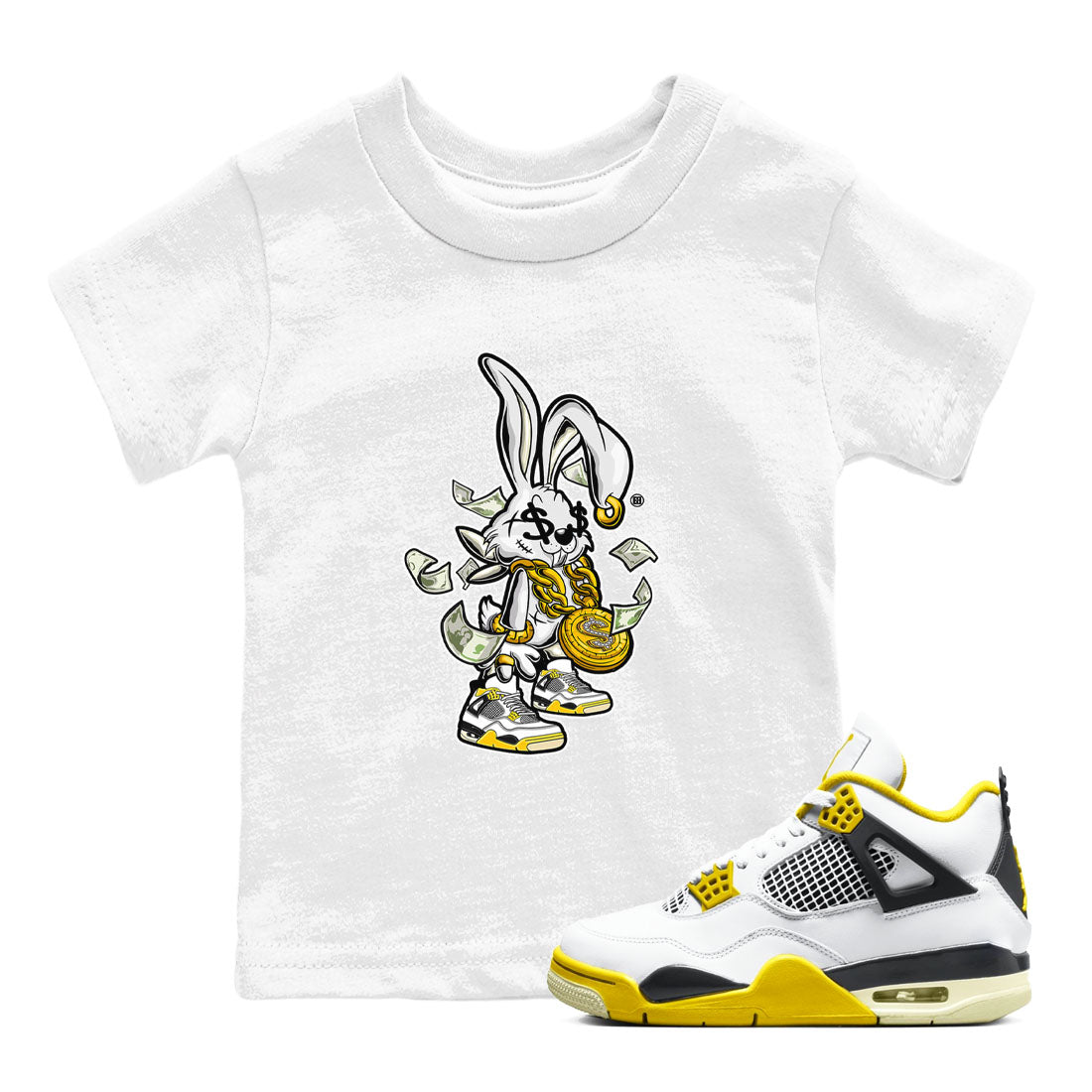 4s Vivid Sulfur shirt to match jordans Rich Bunny sneaker tees Air Jordan 4 Vivid Sulfur Drip Gear Zone baby toddler White 1 cotton Shirt
