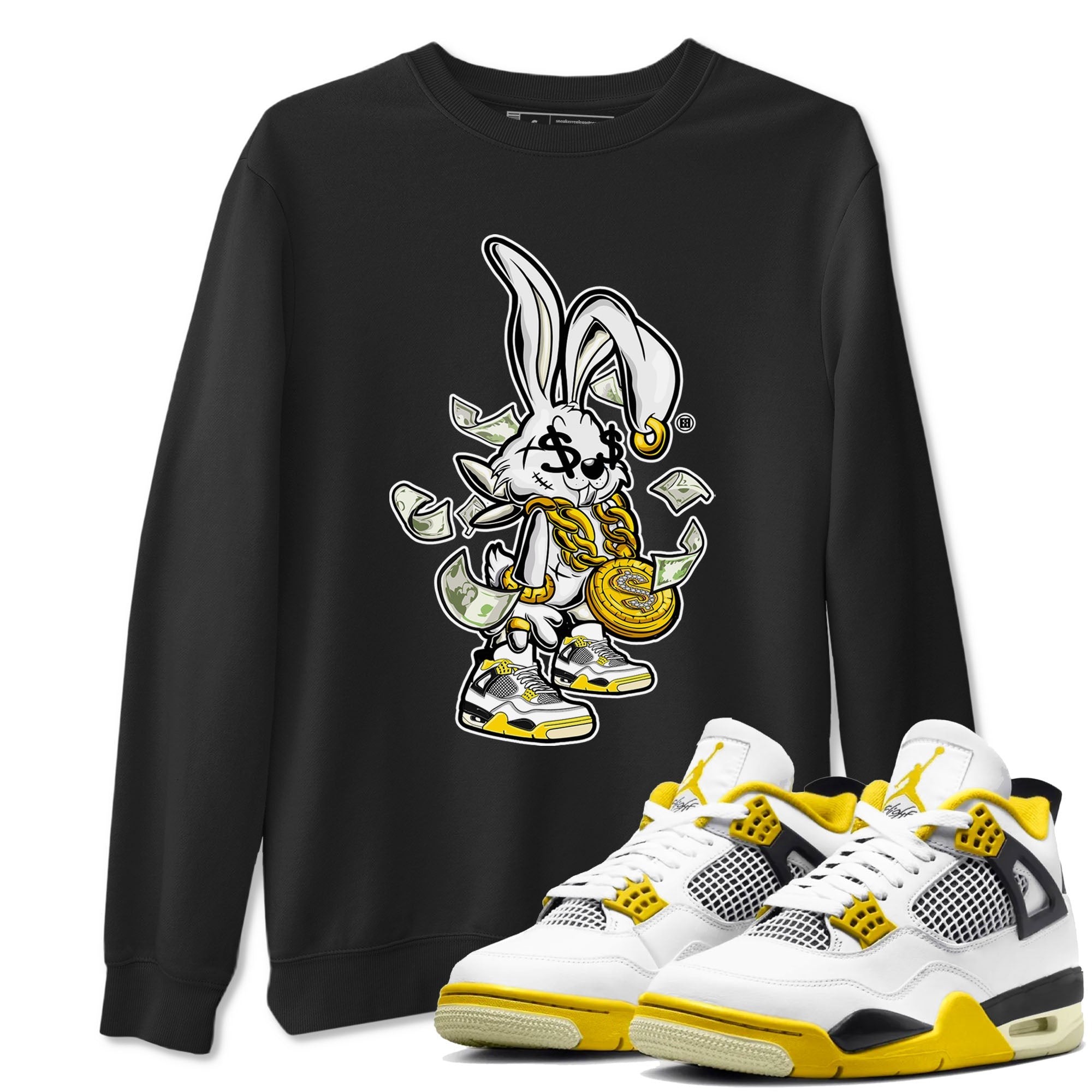 4s Vivid Sulfur shirt to match jordans Rich Bunny sneaker tees Air Jordan 4 Vivid Sulfur Drip Gear Zone unisex cotton Black 1 crew neck shirt