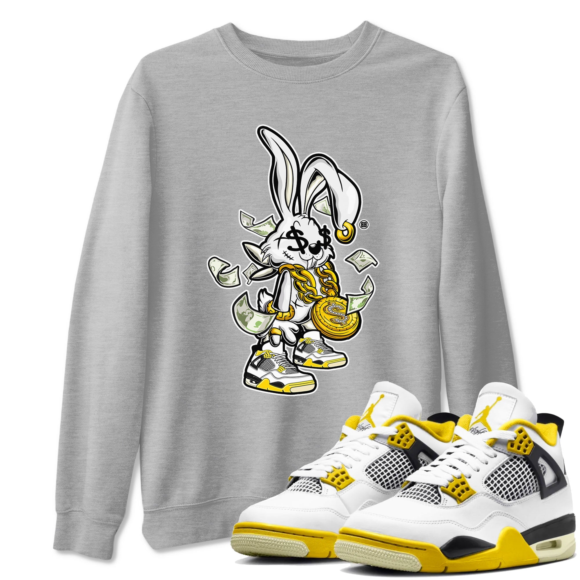 4s Vivid Sulfur shirt to match jordans Rich Bunny sneaker tees Air Jordan 4 Vivid Sulfur Drip Gear Zone unisex cotton Heather Grey 1 crew neck shirt