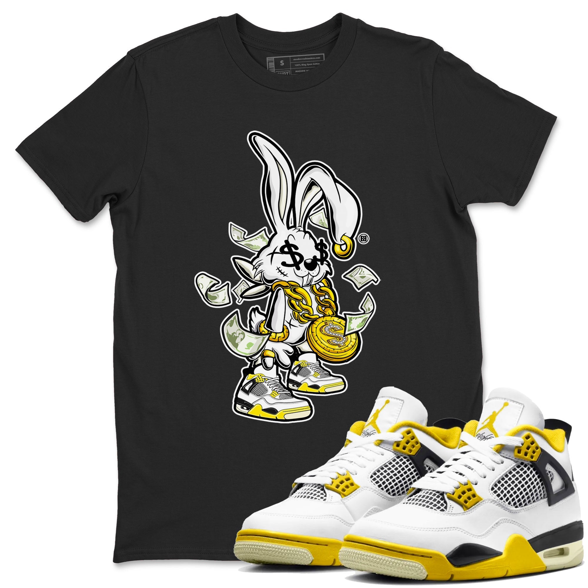 4s Vivid Sulfur shirt to match jordans Rich Bunny sneaker tees Air Jordan 4 Vivid Sulfur Drip Gear Zone unisex cotton Black 1 crew neck shirt