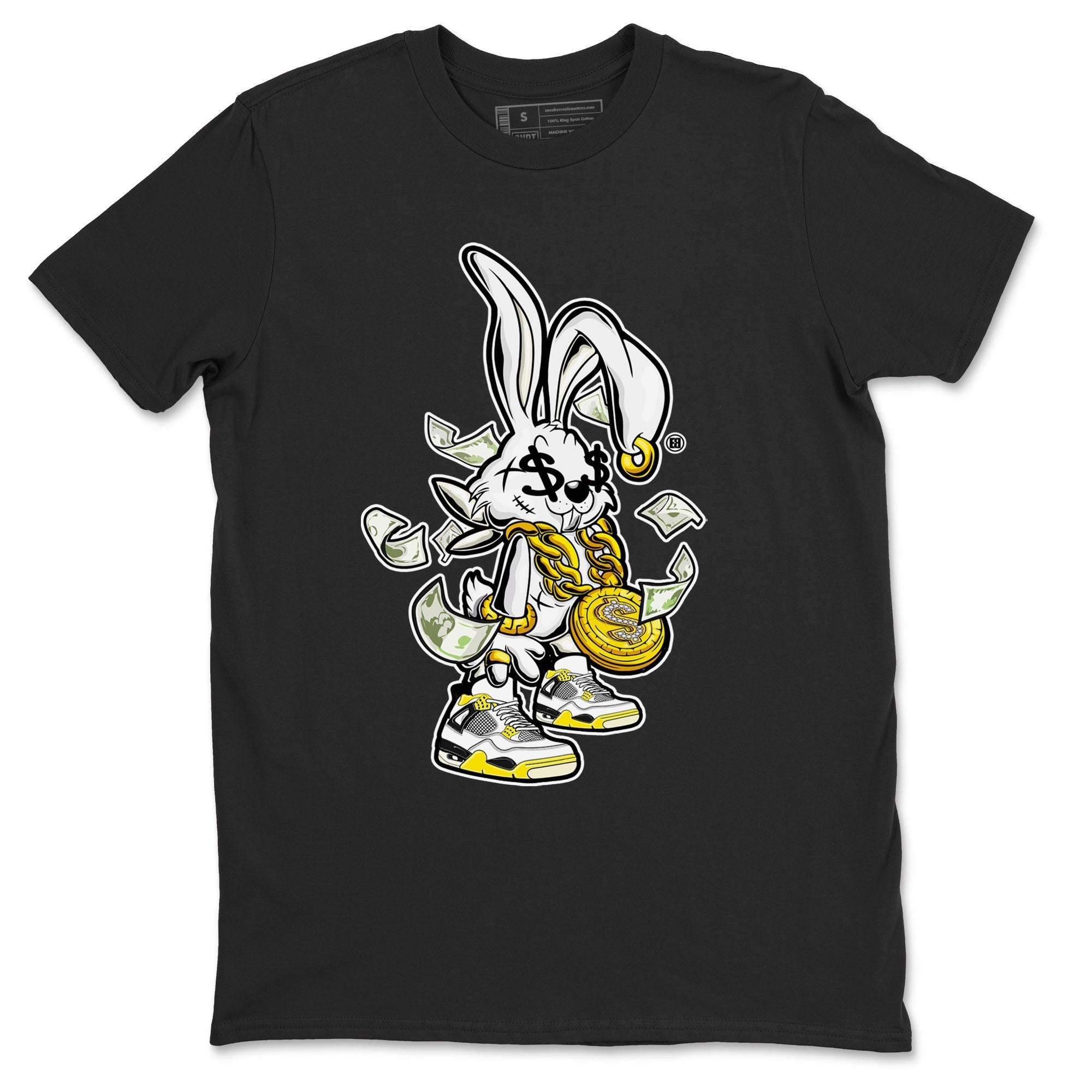 4s Vivid Sulfur shirt to match jordans Rich Bunny sneaker tees Air Jordan 4 Vivid Sulfur Drip Gear Zone unisex cotton Black 2 crew neck shirt