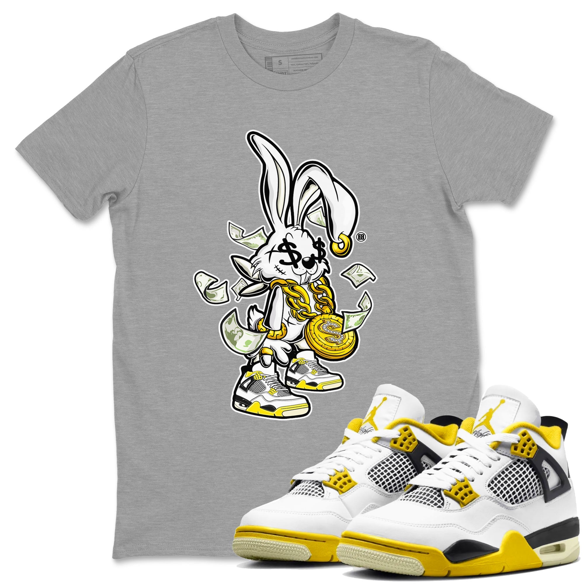 4s Vivid Sulfur shirt to match jordans Rich Bunny sneaker tees Air Jordan 4 Vivid Sulfur Drip Gear Zone unisex cotton Heather Grey 1 crew neck shirt