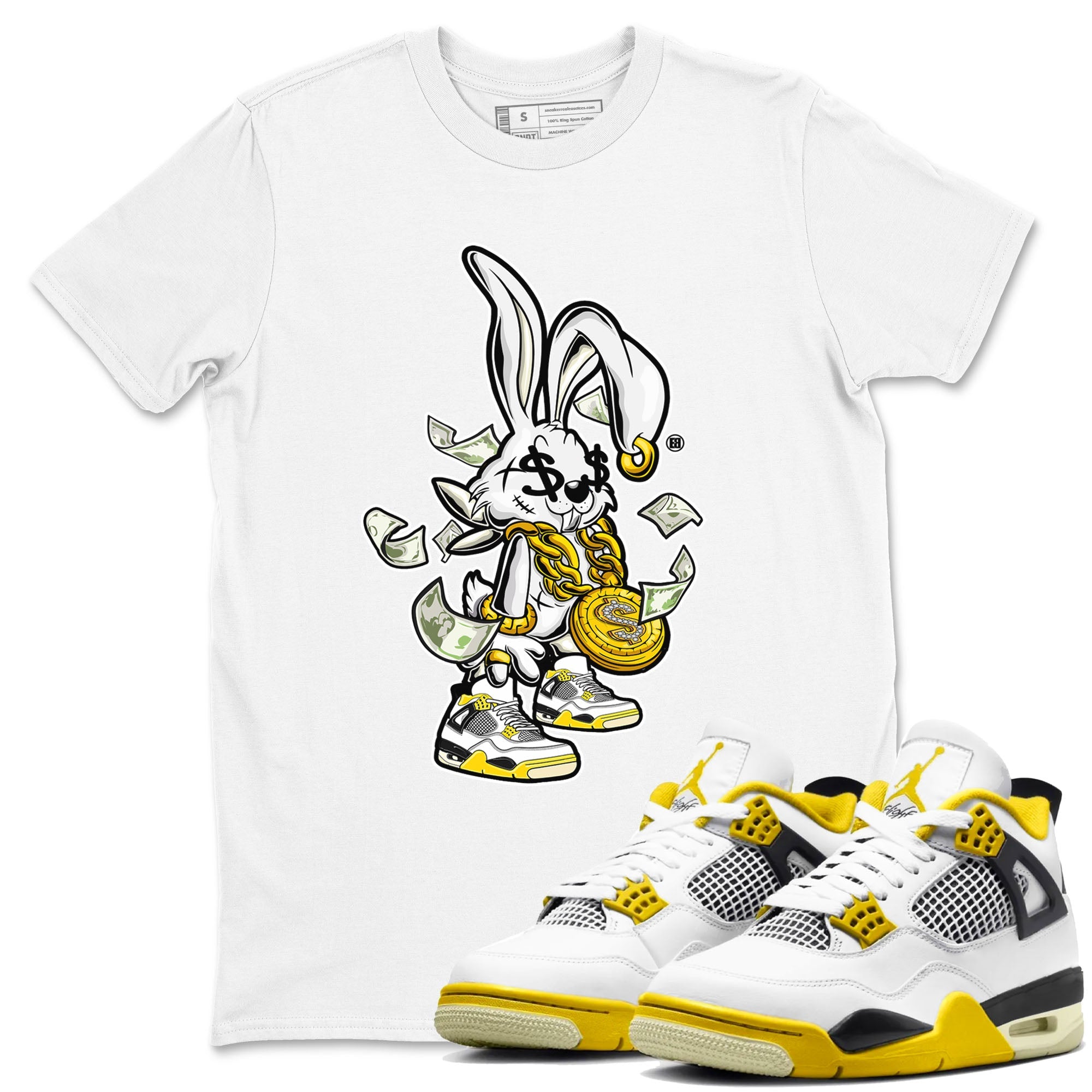 4s Vivid Sulfur shirt to match jordans Rich Bunny sneaker tees Air Jordan 4 Vivid Sulfur Drip Gear Zone unisex cotton White 1 crew neck shirt