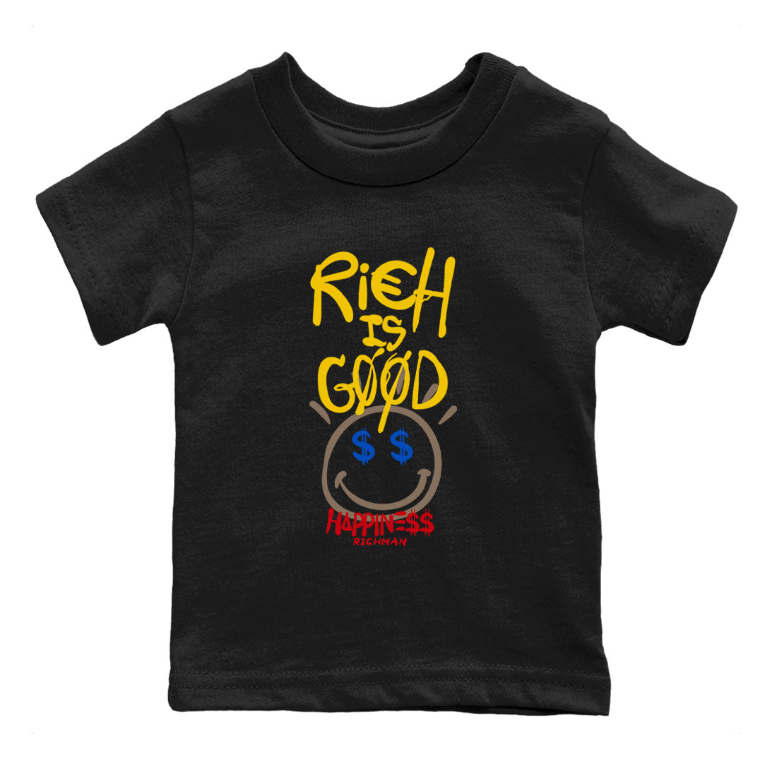 1s Travis Scott Canary shirt to match jordans Rich Is Good sneaker tees Air Jordan 1 Travis Scott Canary Drip Gear Zone baby toddler Black 2 cotton Shirt