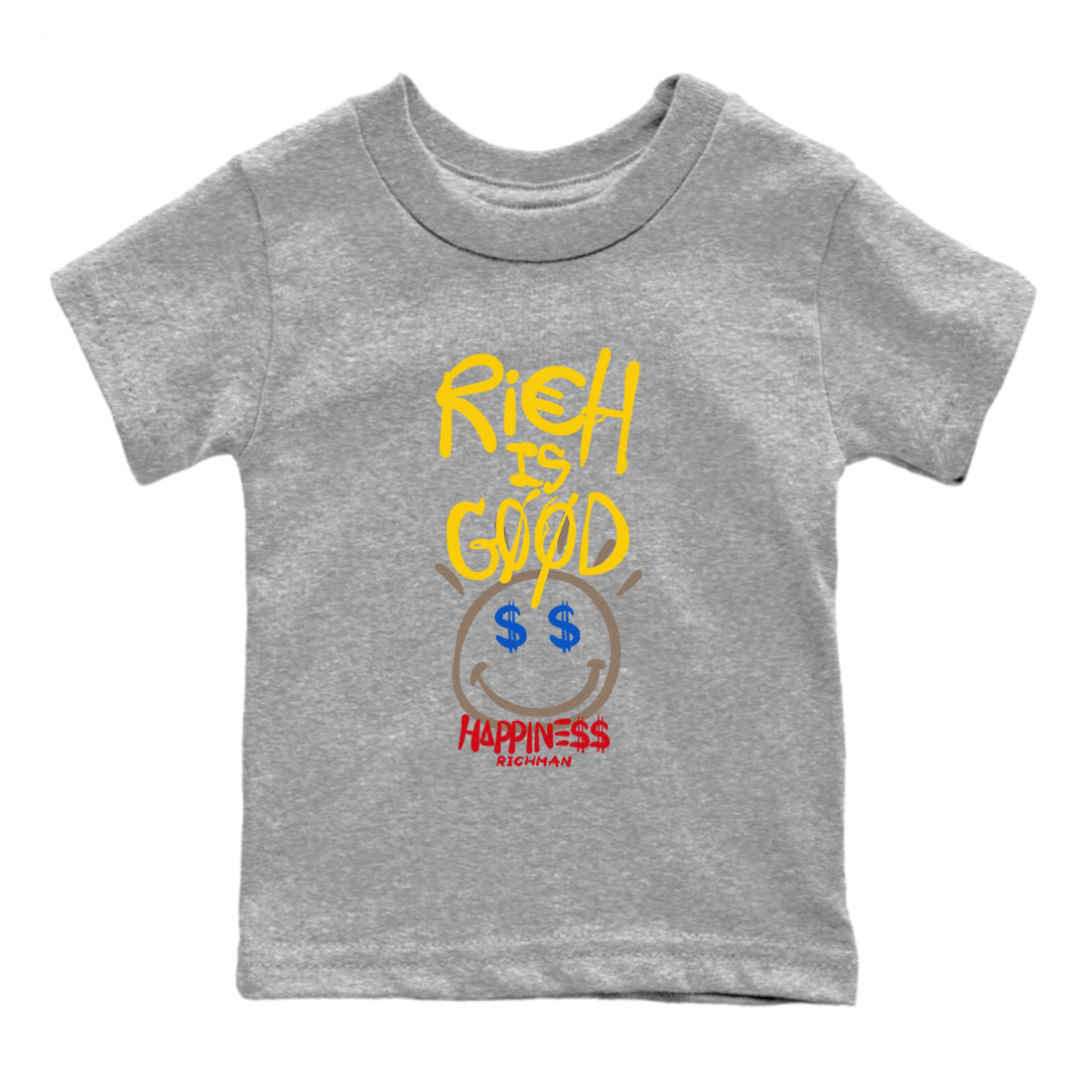 1s Travis Scott Canary shirt to match jordans Rich Is Good sneaker tees Air Jordan 1 Travis Scott Canary Drip Gear Zone baby toddler Heather Grey 2 cotton Shirt