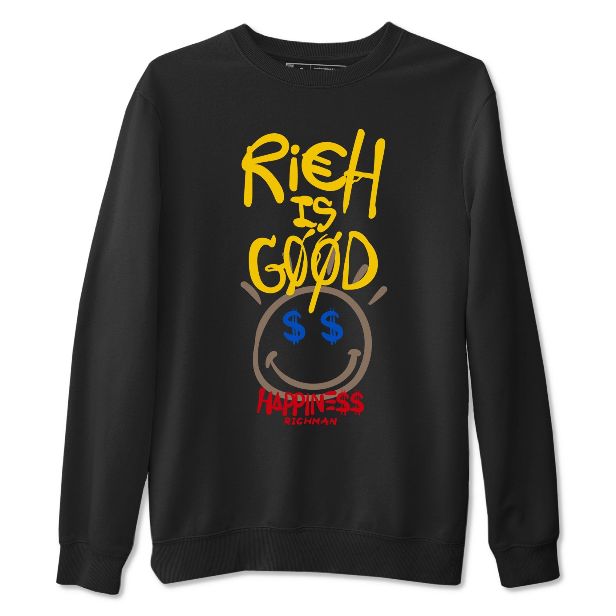 1s Travis Scott Canary shirt to match jordans Rich Is Good sneaker tees Air Jordan 1 Travis Scott Canary Drip Gear Zone unisex cotton Black 2 crew neck shirt