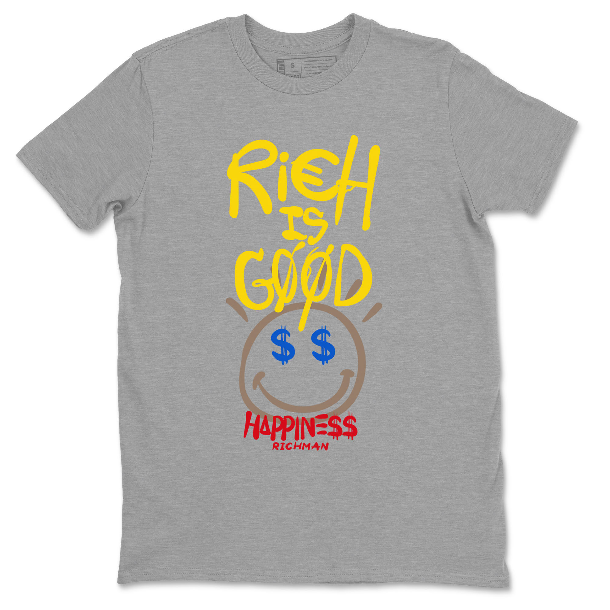 1s Travis Scott Canary shirt to match jordans Rich Is Good sneaker tees Air Jordan 1 Travis Scott Canary Drip Gear Zone unisex cotton Heather Grey 2 crew neck shirt