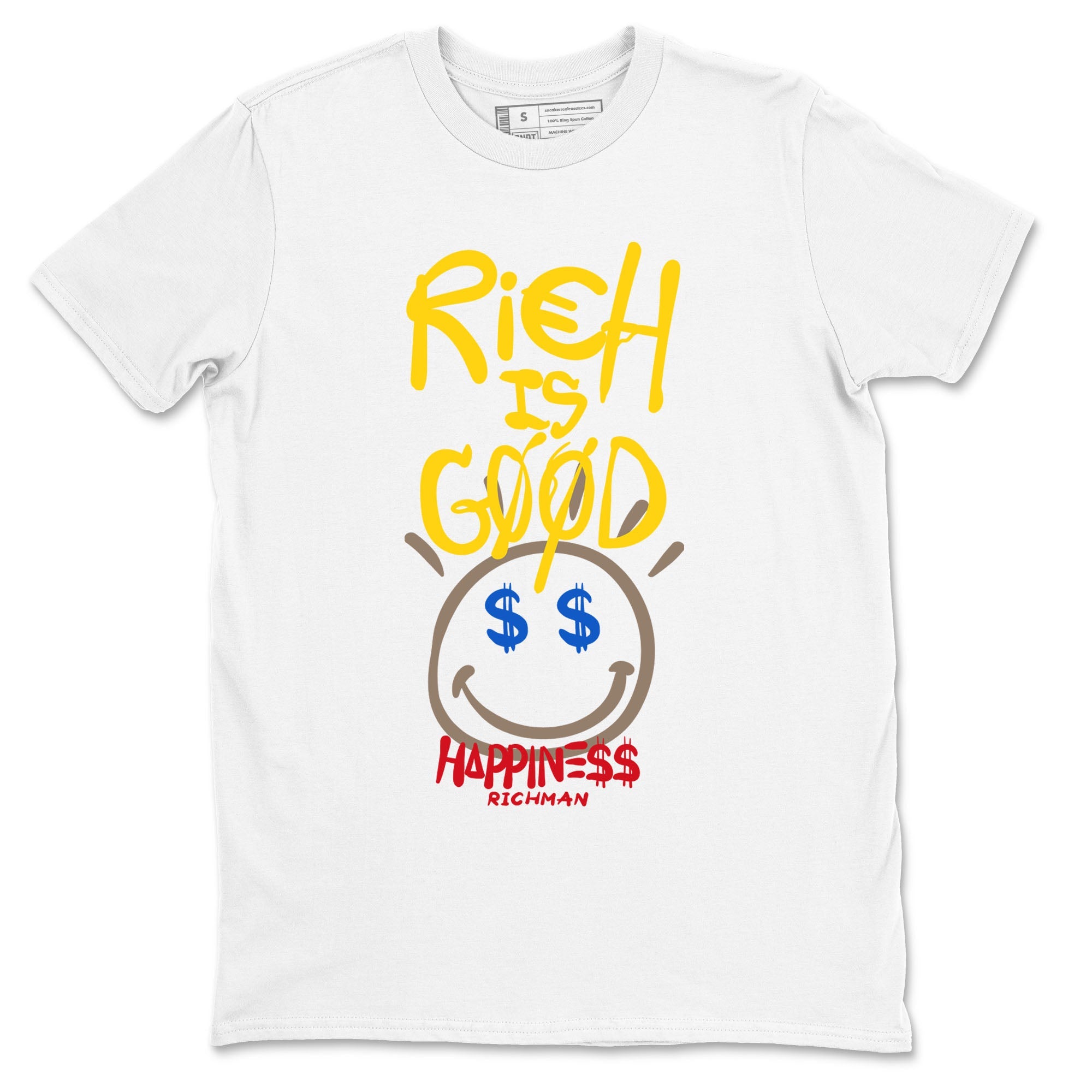 1s Travis Scott Canary shirt to match jordans Rich Is Good sneaker tees Air Jordan 1 Travis Scott Canary Drip Gear Zone unisex cotton White 2 crew neck shirt