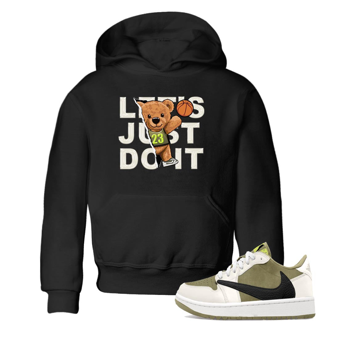 Jordan 1 Low X Travis Scott Golf Olive shirt to match jordans Rip Out Bear sneaker release tees Air Jordan 1 Travis Scott Golf Olive Drip Gear Zone Baby Toddler Black 1 T-Shirt
