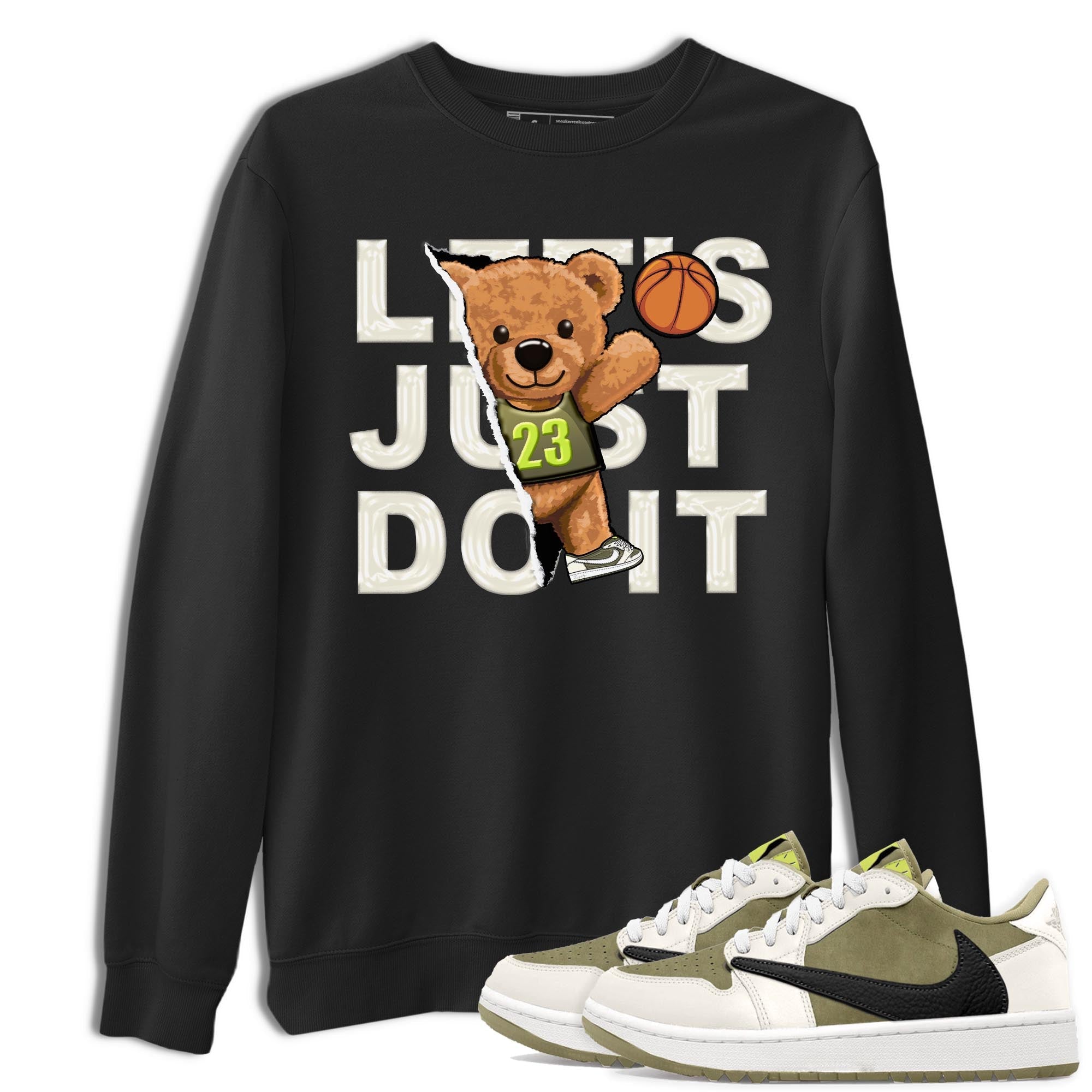 Jordan 1 Low X Travis Scott Golf Olive shirt to match jordans Rip Out Bear sneaker release tees Air Jordan 1 Travis Scott Golf Olive Drip Gear Zone Unisex Streetwear Clothing Black 1 T-Shirt