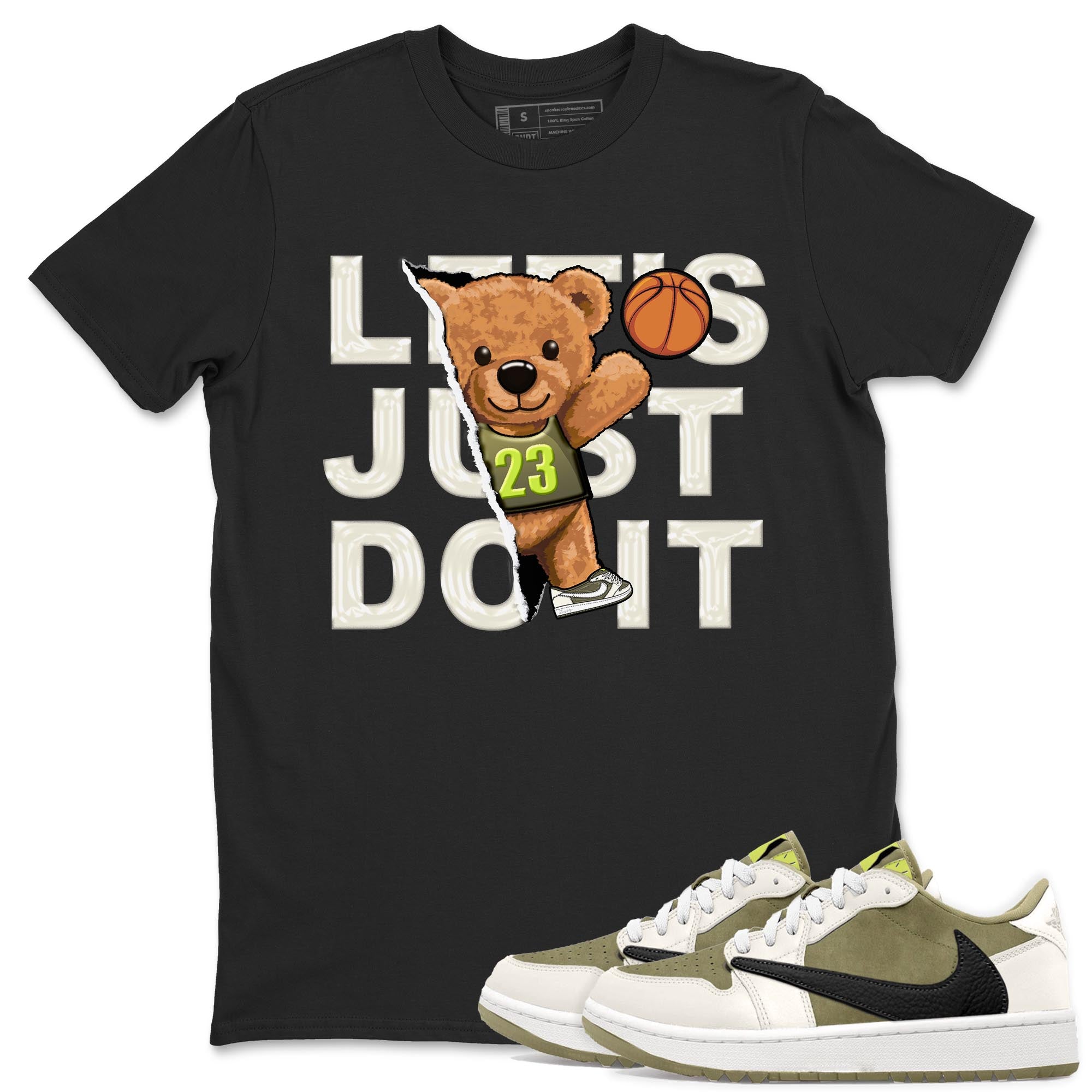 Jordan 1 Low X Travis Scott Golf Olive shirt to match jordans Rip Out Bear sneaker release tees Air Jordan 1 Travis Scott Golf Olive Drip Gear Zone Unisex Streetwear Clothing Black 1 T-Shirt
