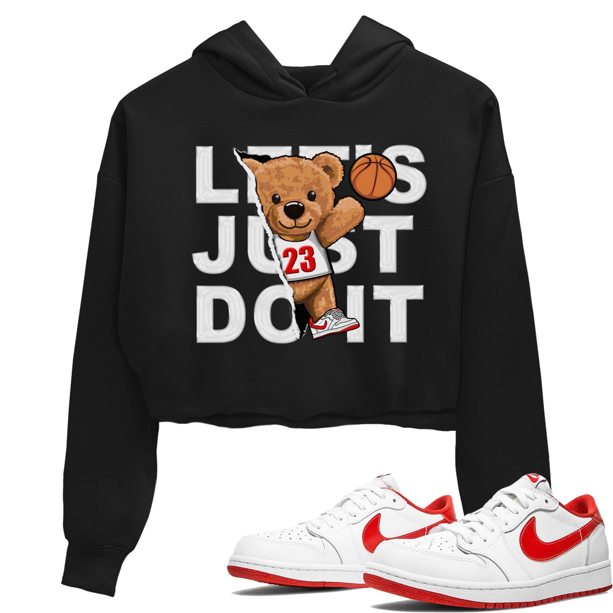1s Low University Red shirt to match jordans Rip Out Bear sneaker tees Air Jordan 1 University Red Drip Gear Zone Sneaker Matching Clothing Brand Black 1 Crop T-Shirt