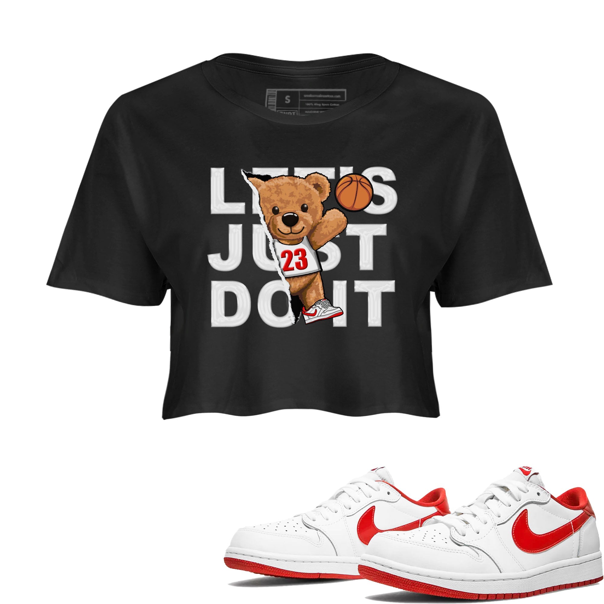 1s Low University Red shirt to match jordans Rip Out Bear sneaker tees Air Jordan 1 University Red Drip Gear Zone Sneaker Matching Clothing Brand Black 1 Crop T-Shirt
