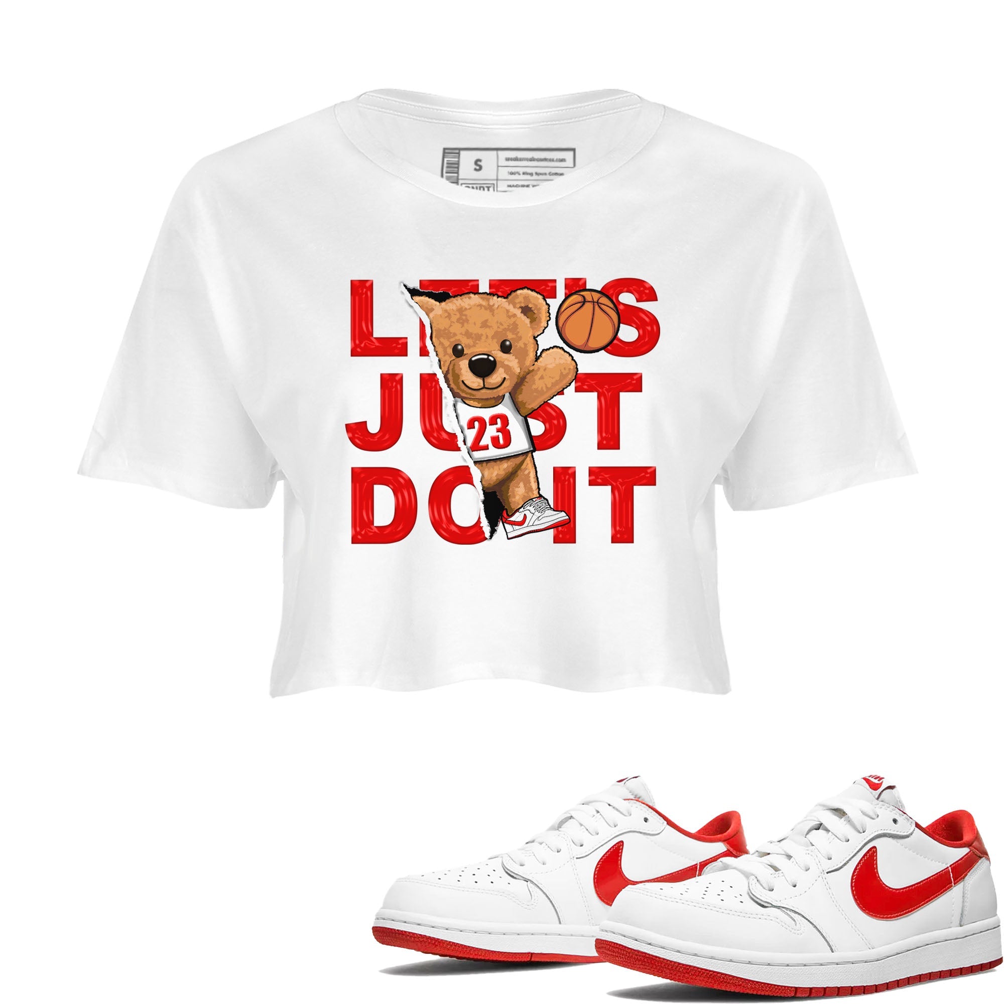 1s Low University Red shirt to match jordans Rip Out Bear sneaker tees Air Jordan 1 University Red Drip Gear Zone Sneaker Matching Clothing Brand White 1 Crop T-Shirt
