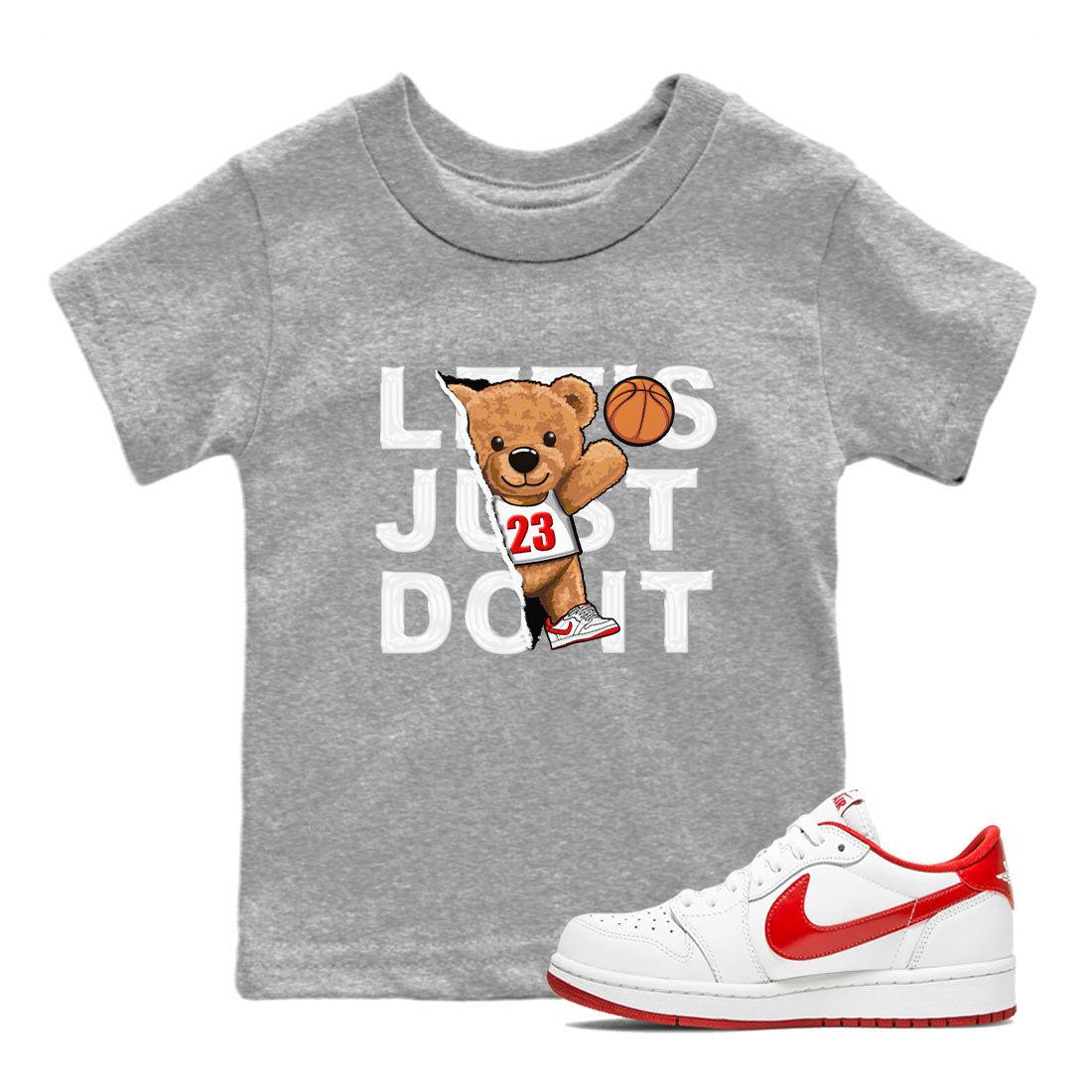 1s Low University Red shirt to match jordans Rip Out Bear sneaker tees Air Jordan 1 University Red Drip Gear Zone Sneaker Matching Clothing Brand Baby Toddler Heather Grey 1 T-Shirt