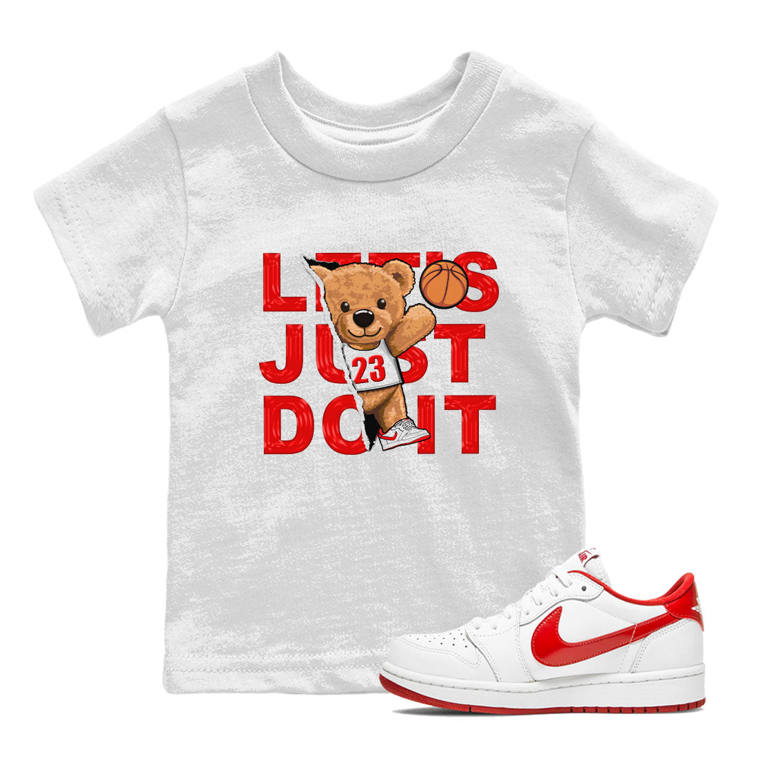 1s Low University Red shirt to match jordans Rip Out Bear sneaker tees Air Jordan 1 University Red Drip Gear Zone Sneaker Matching Clothing Brand Baby Toddler White 1 T-Shirt