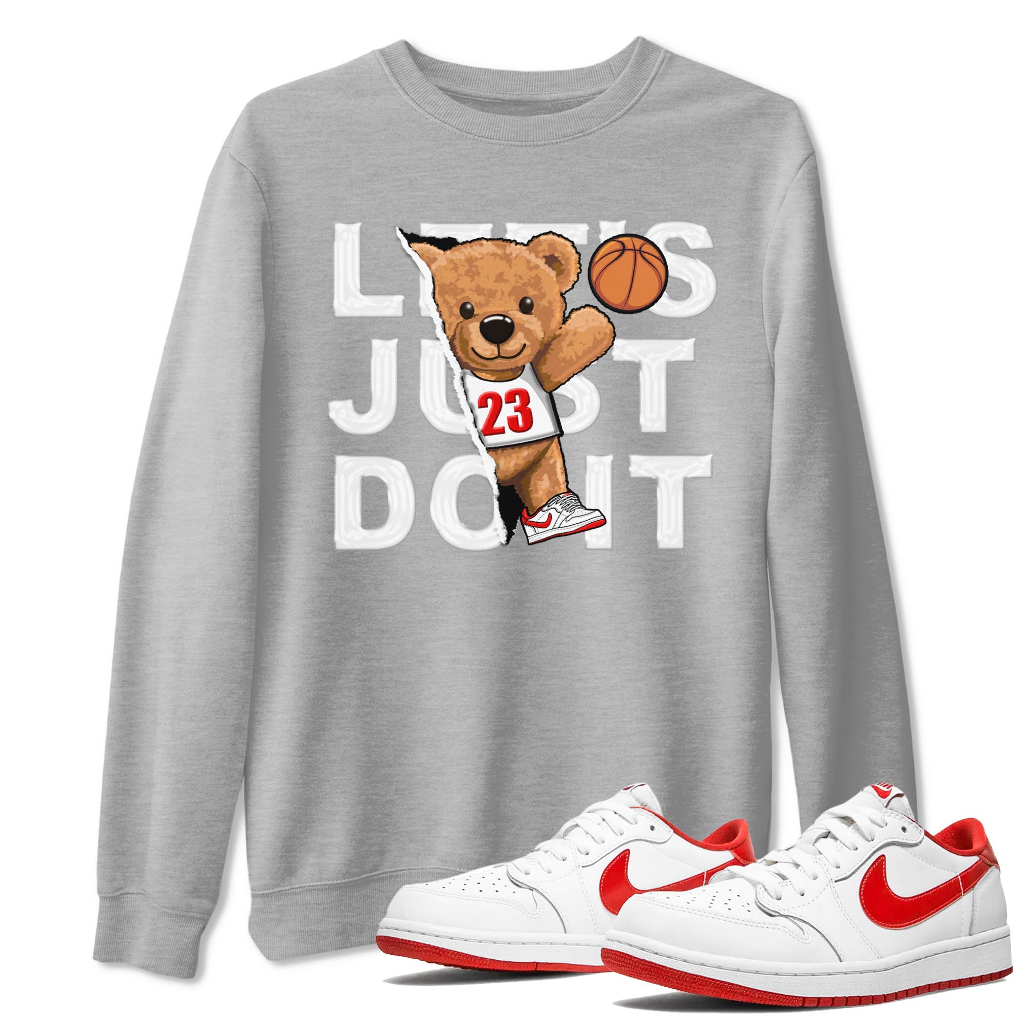 1s Low University Red shirt to match jordans Rip Out Bear sneaker tees Air Jordan 1 University Red Drip Gear Zone Sneaker Matching Clothing Brand Unisex Sneaker Tee Heather Grey 1 T-Shirt