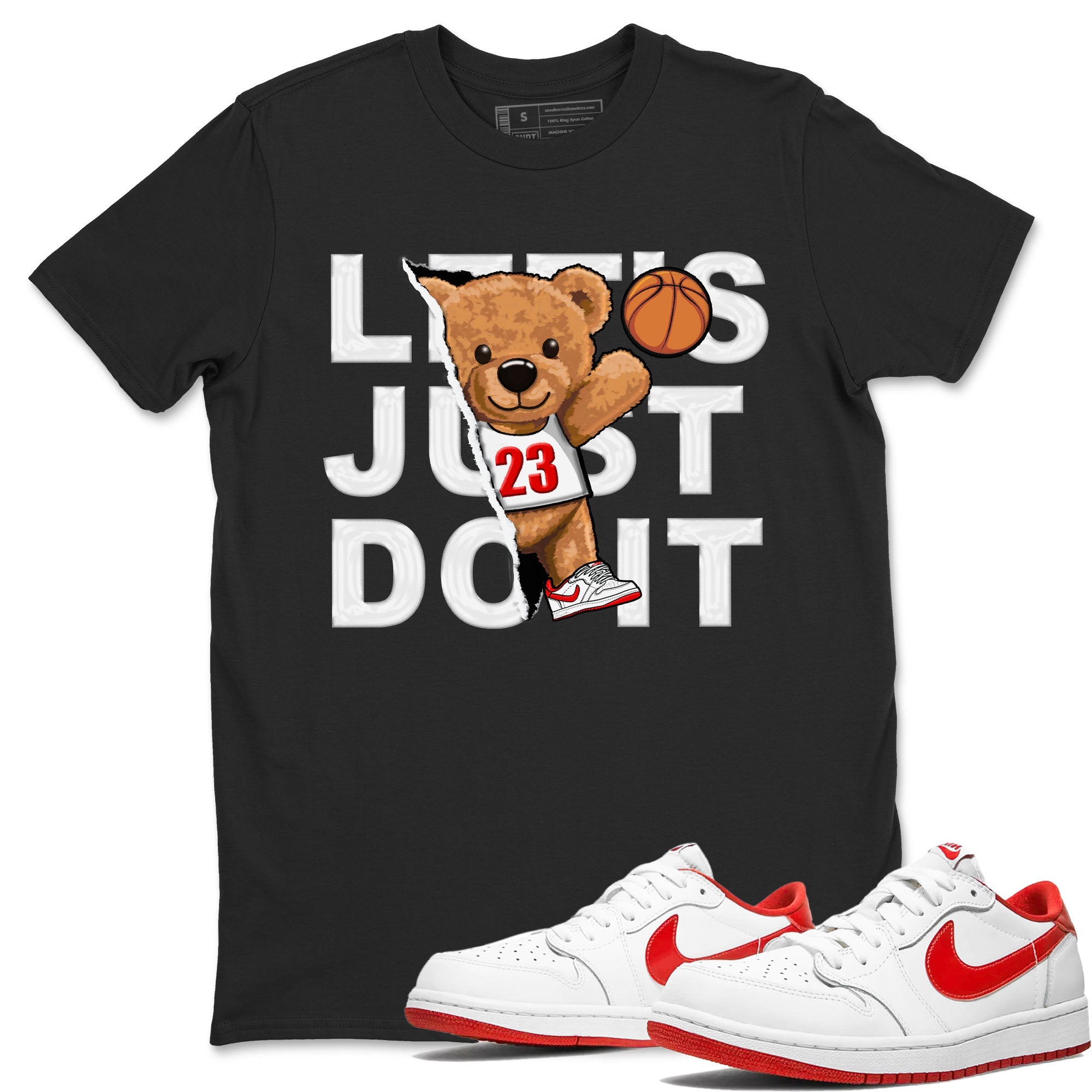 1s Low University Red shirt to match jordans Rip Out Bear sneaker tees Air Jordan 1 University Red Drip Gear Zone Sneaker Matching Clothing Brand Unisex Sneaker Tee Black 1 T-Shirt