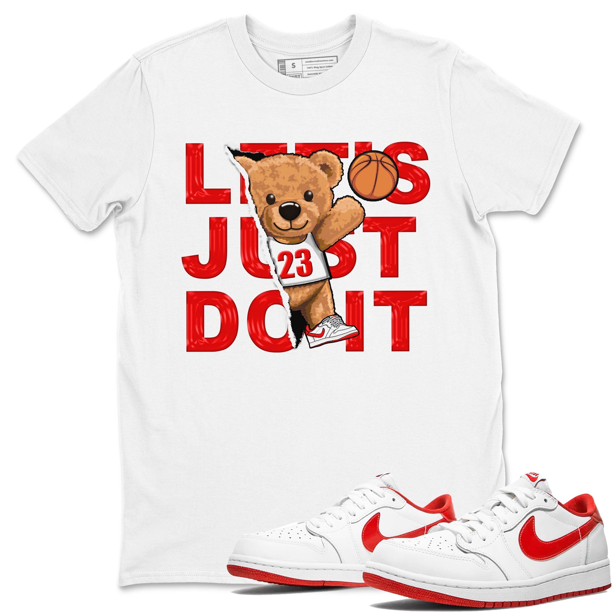 1s Low University Red shirt to match jordans Rip Out Bear sneaker tees Air Jordan 1 University Red Drip Gear Zone Sneaker Matching Clothing Brand Unisex Sneaker Tee White 1 T-Shirt