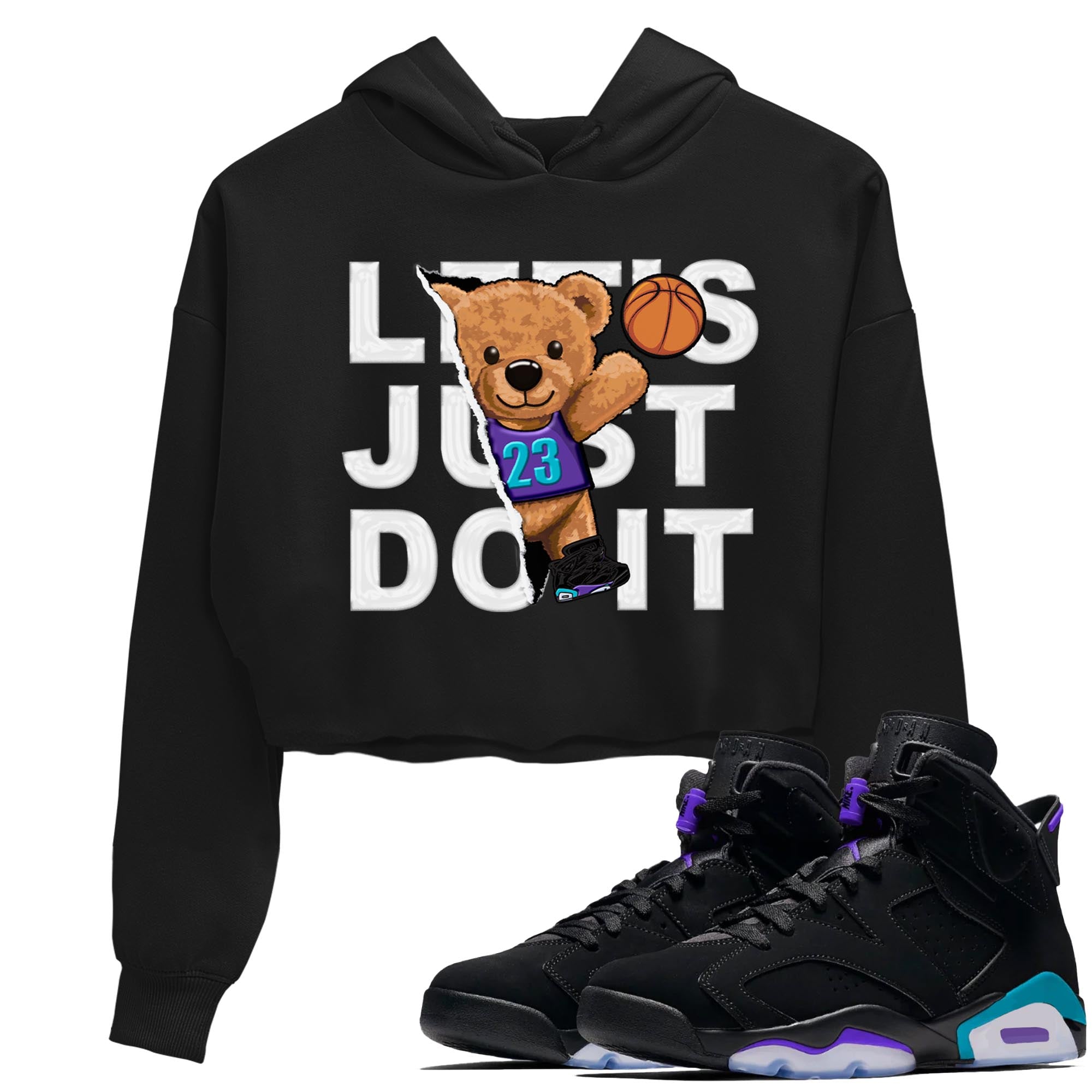 AJ6 Aqua shirt to match jordans Rip Out Bear sneaker release tees Air Jordan 6 Aqua Drip Gear Zone Black 1 Crop T-Shirt