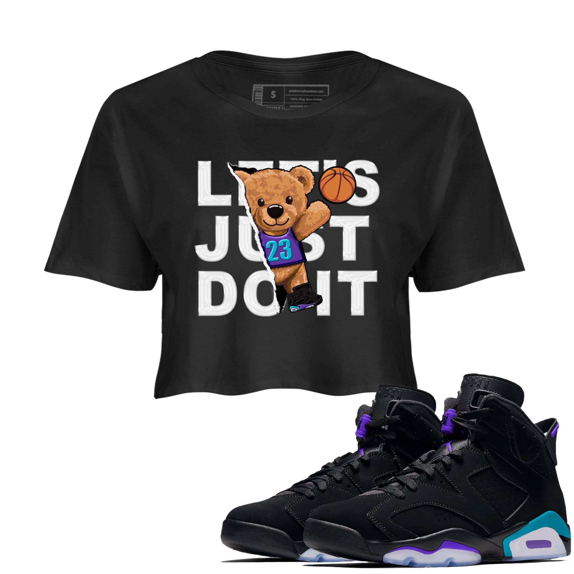 AJ6 Aqua shirt to match jordans Rip Out Bear sneaker release tees Air Jordan 6 Aqua Drip Gear Zone Black 1 Crop T-Shirt