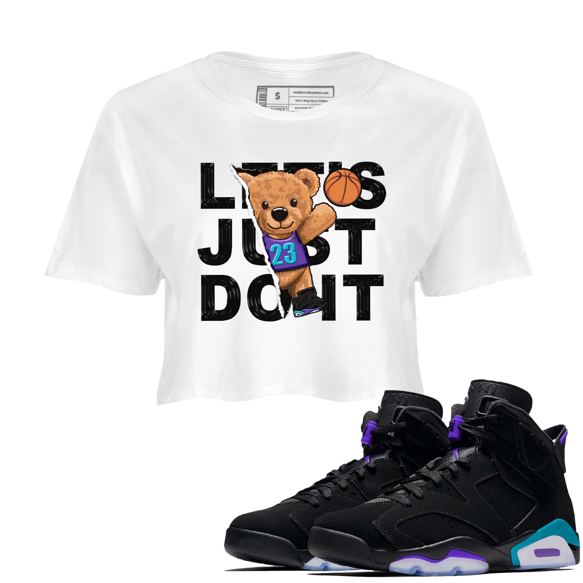 AJ6 Aqua shirt to match jordans Rip Out Bear sneaker release tees Air Jordan 6 Aqua Drip Gear Zone White 1 Crop T-Shirt