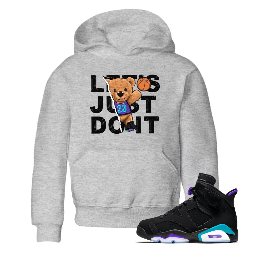 AJ6 Aqua shirt to match jordans Rip Out Bear sneaker release tees Air Jordan 6 Aqua Drip Gear Zone Baby Toddler Heather Grey 1 T-Shirt