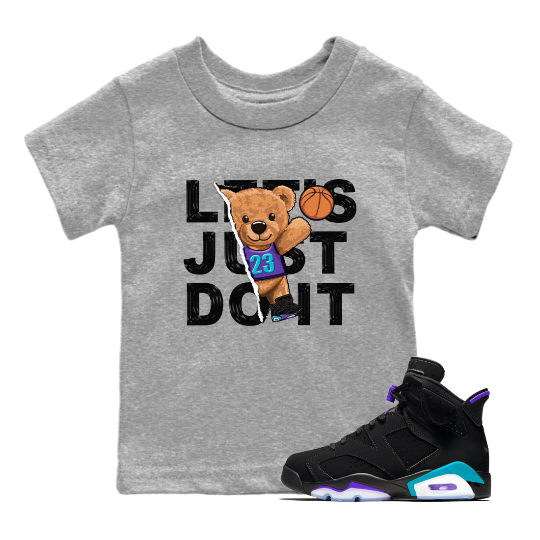AJ6 Aqua shirt to match jordans Rip Out Bear sneaker release tees Air Jordan 6 Aqua Drip Gear Zone Baby Toddler Heather Grey 1 T-Shirt