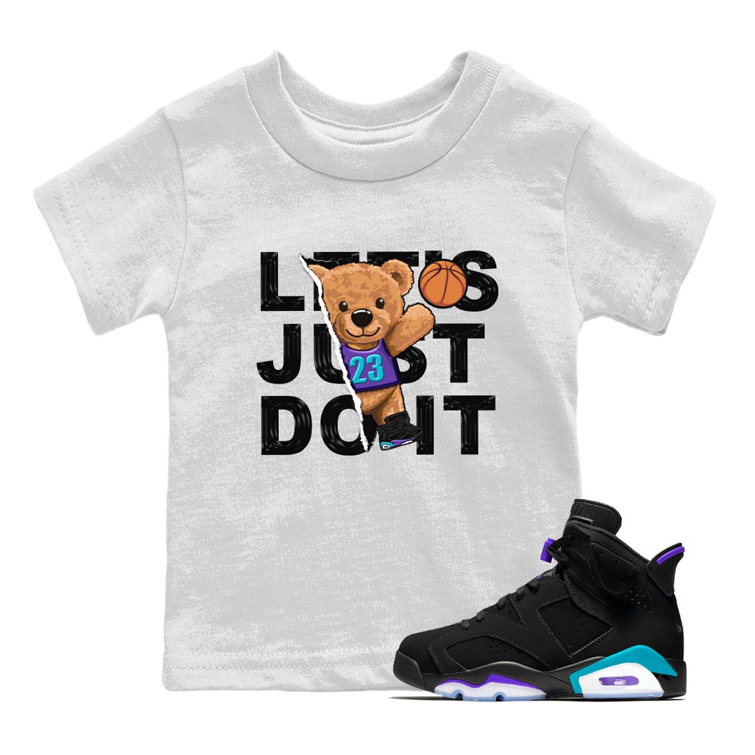 AJ6 Aqua shirt to match jordans Rip Out Bear sneaker release tees Air Jordan 6 Aqua Drip Gear Zone Baby Toddler White 1 T-Shirt