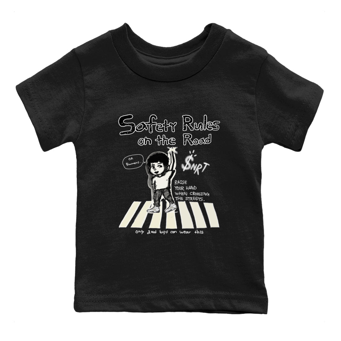 AJ5 Sail shirt to match jordans Safety Rules On The Road sneaker tees Air Jordan 5 Sail Drip Gear Zone baby toddler Black 2 cotton Shirt