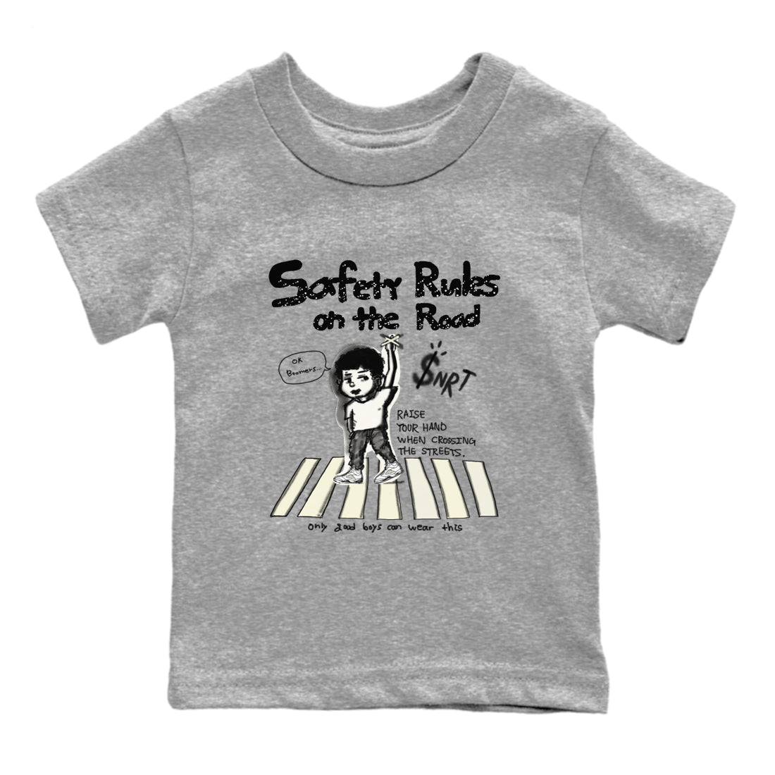 AJ5 Sail shirt to match jordans Safety Rules On The Road sneaker tees Air Jordan 5 Sail Drip Gear Zone baby toddler Heather Grey 2 cotton Shirt