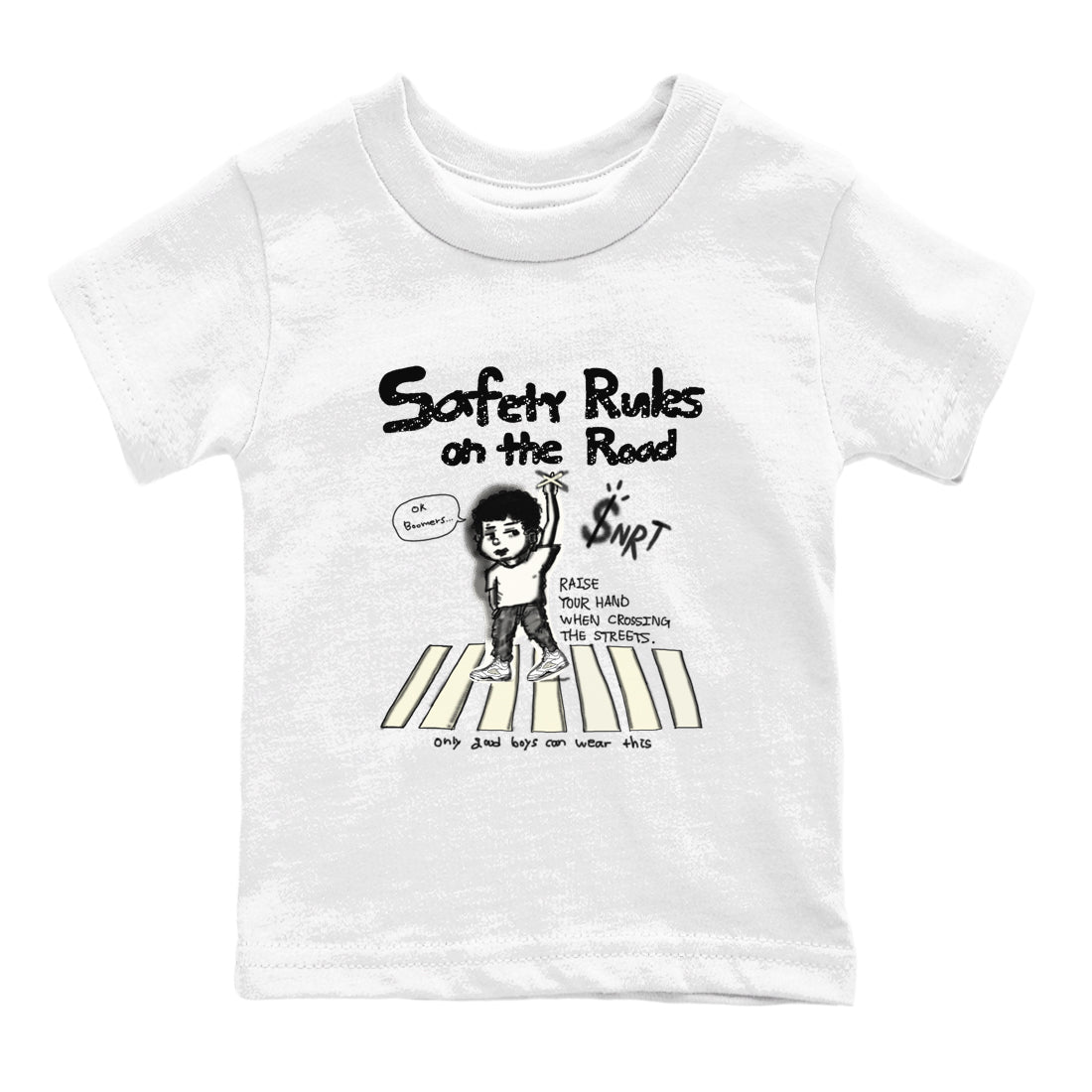 AJ5 Sail shirt to match jordans Safety Rules On The Road sneaker tees Air Jordan 5 Sail Drip Gear Zone baby toddler White 2 cotton Shirt