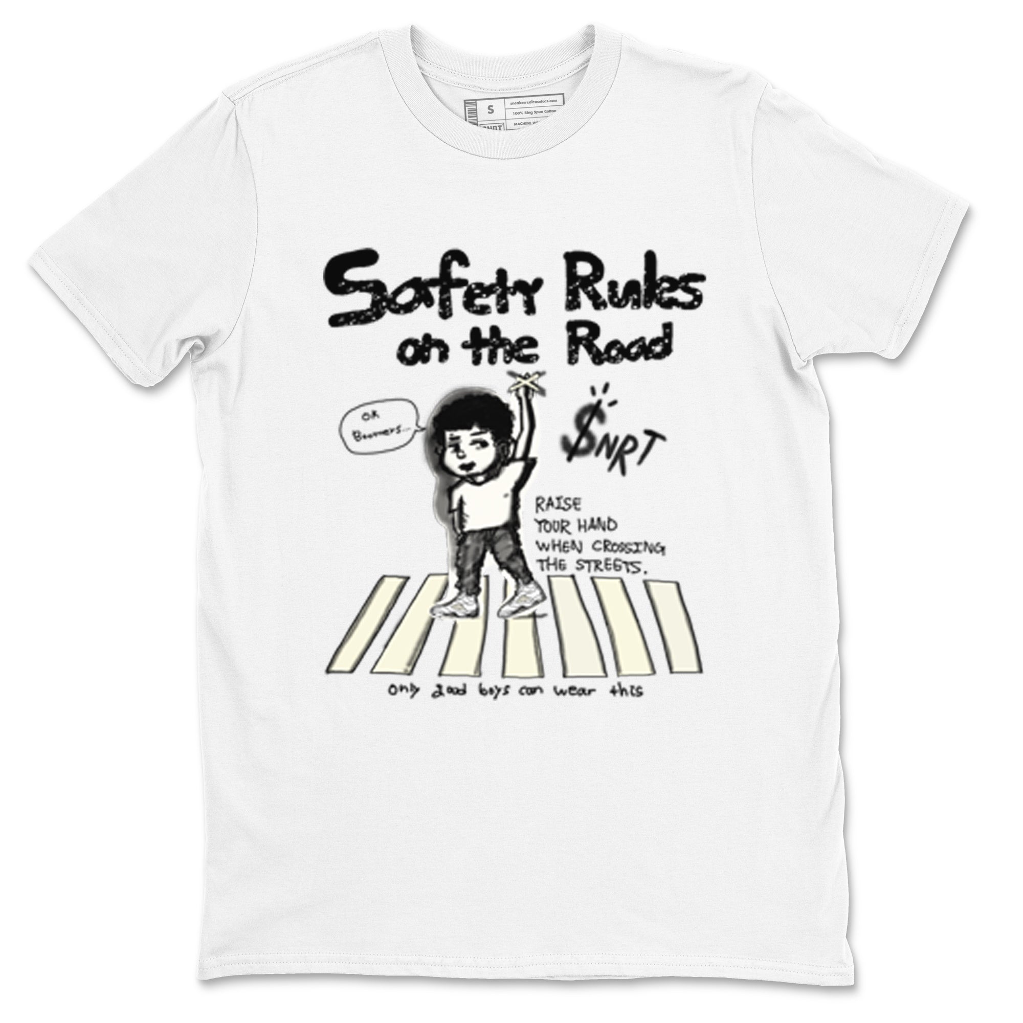 AJ5 Sail shirt to match jordans Safety Rules On The Road sneaker tees Air Jordan 5 Sail Drip Gear Zone unisex cotton White 2 crew neck shirt