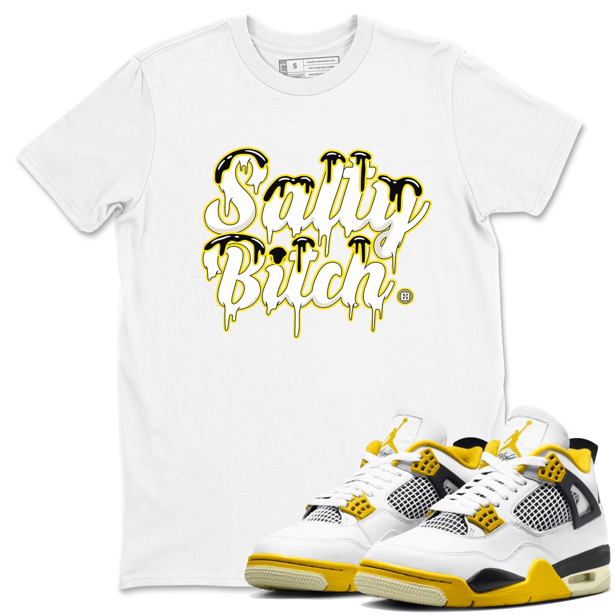 Air Jordan 4 Retro Vivid Sulfur shirt to match jordans Salty Bitch sneaker tees 4s Vivid Sulfur Drip Gear Zone unisex cotton White 1 crew neck shirt