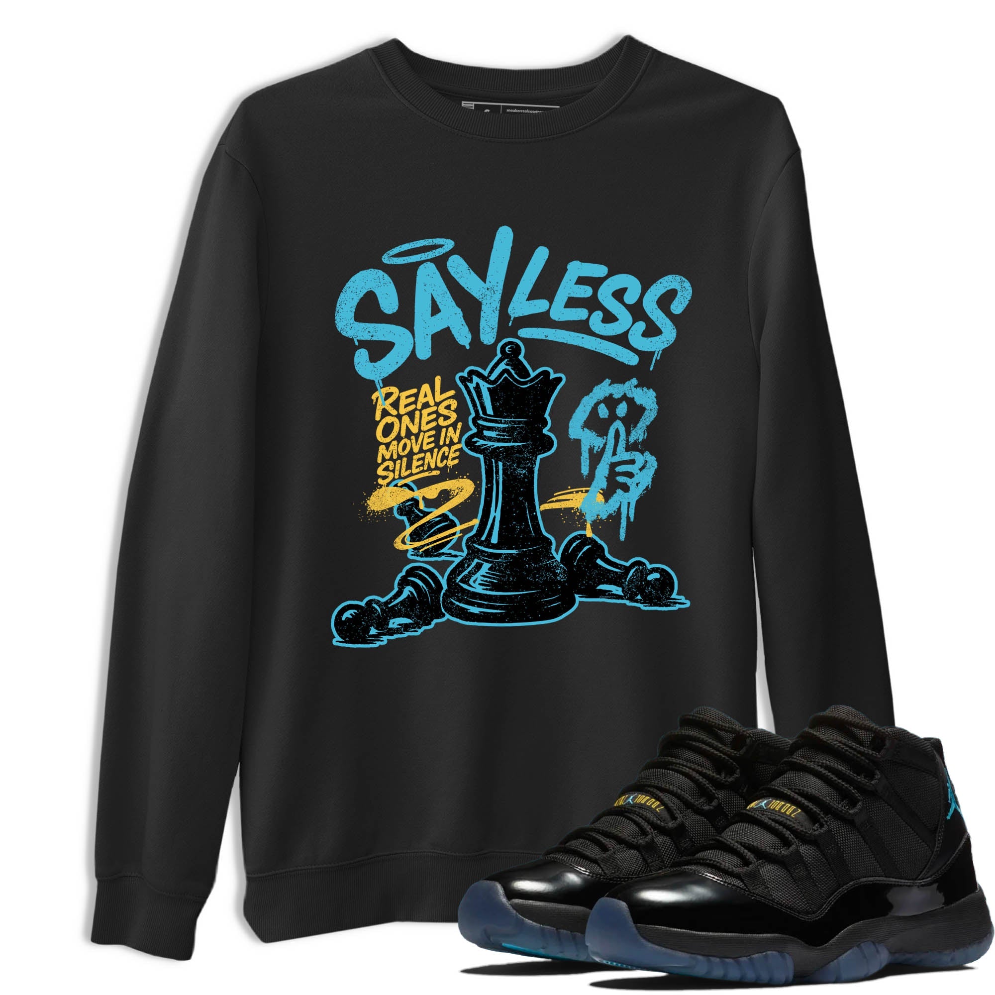 Sneaker Threads  Sneaker Tees To Match Air Jordan 11 Retro Gamma  Say Less Graphic Tee Black 1. Perfect for Jordan releases 2025 colorways.
