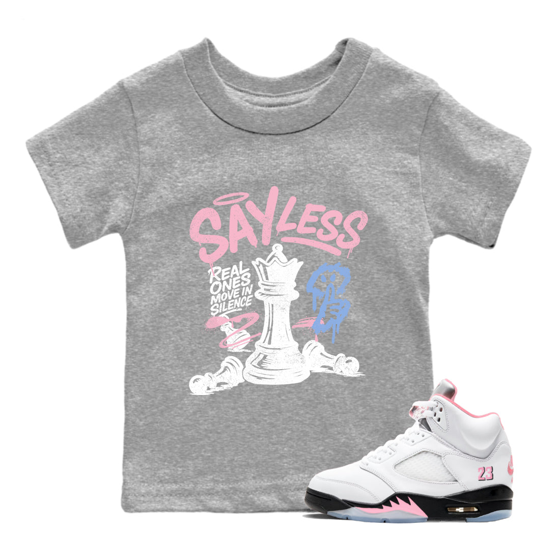Sneaker match tees  Sneaker Tees To Match Air Jordan 5 Medium Soft Pink Shoes  Say Less Kids T-Shirt Heather Grey 1