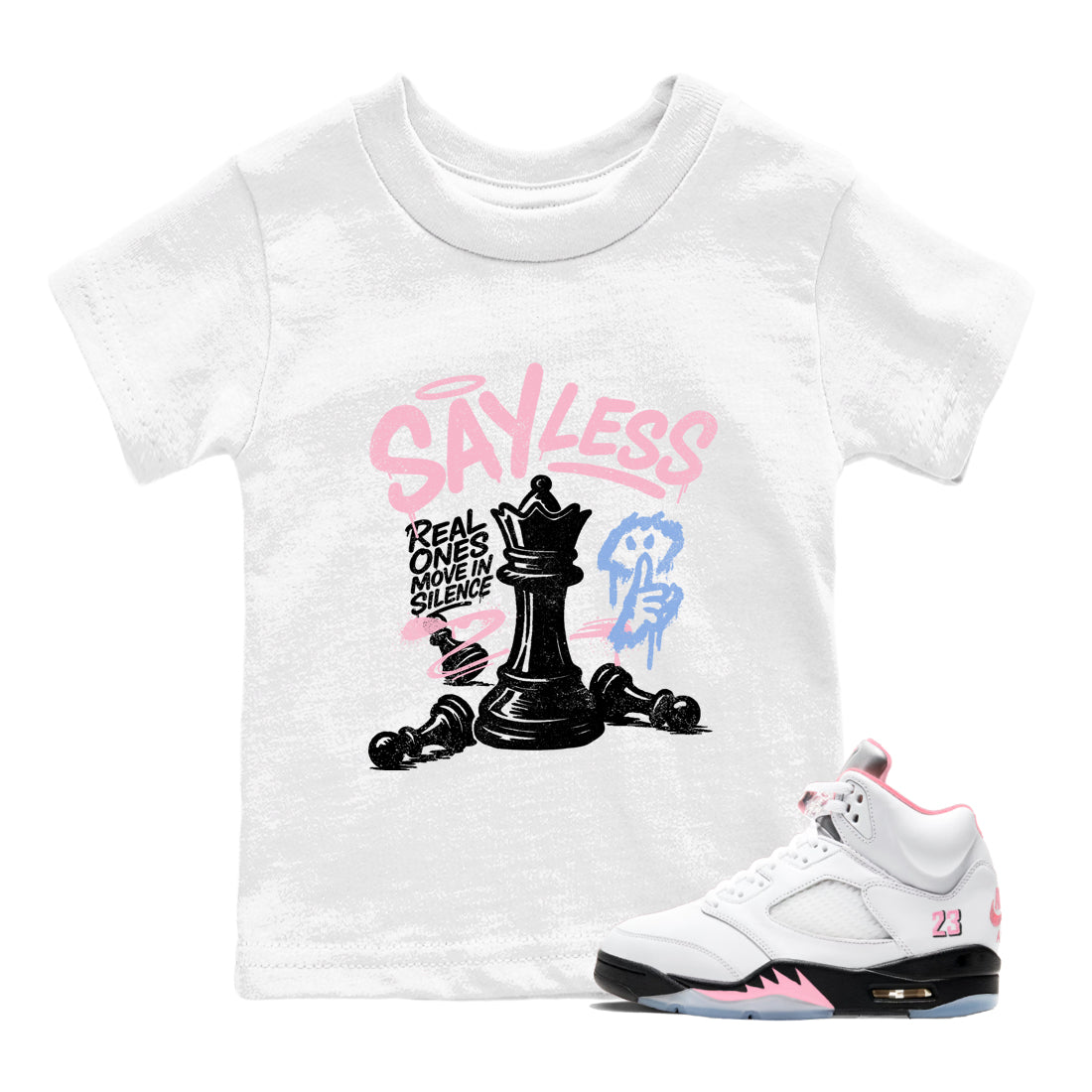 Sneaker match tees  Sneaker Tees To Match Air Jordan 5 Medium Soft Pink Shoes  Say Less Kids T-Shirt White 1