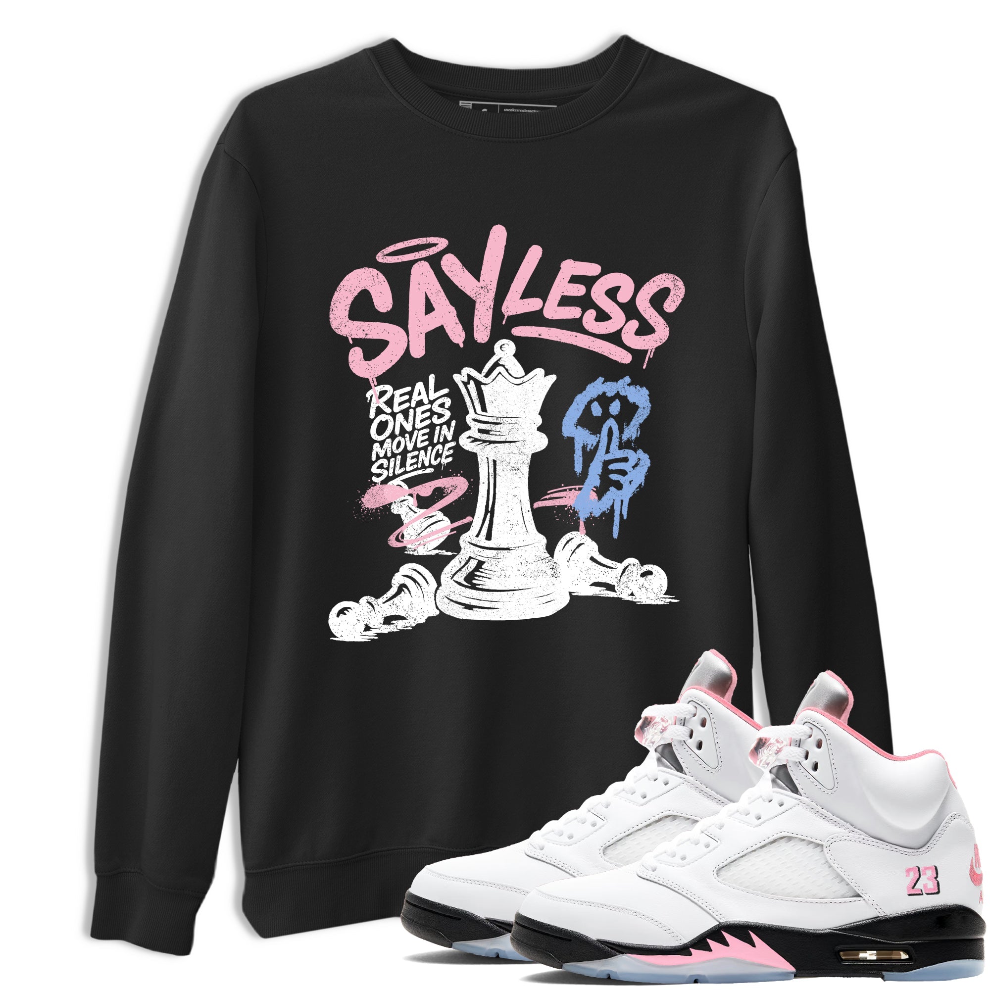 Sneaker match tees  Sneaker Tees To Match Air Jordan 5 Medium Soft Pink Shoes  Say Less Tee Black 1