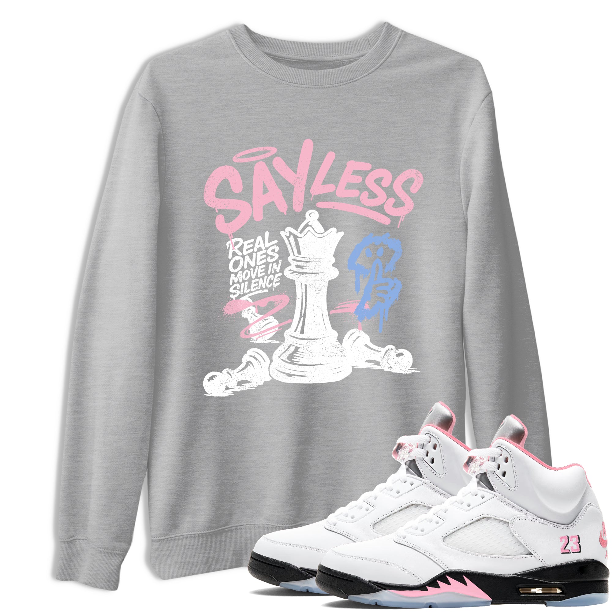 Sneaker match tees  Sneaker Tees To Match Air Jordan 5 Medium Soft Pink Shoes  Say Less Tee Heather Grey 1