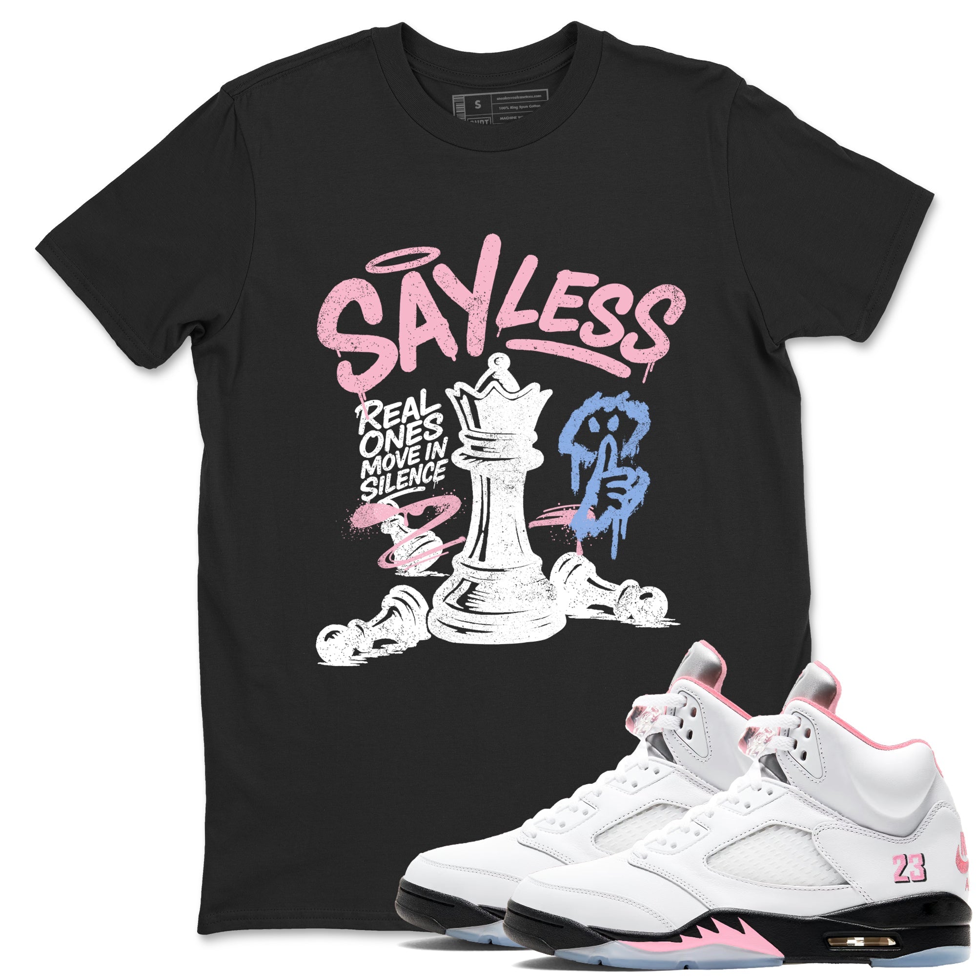 Sneaker match tees  Sneaker Tees To Match Air Jordan 5 Medium Soft Pink Shoes  Say Less Tee Black 1