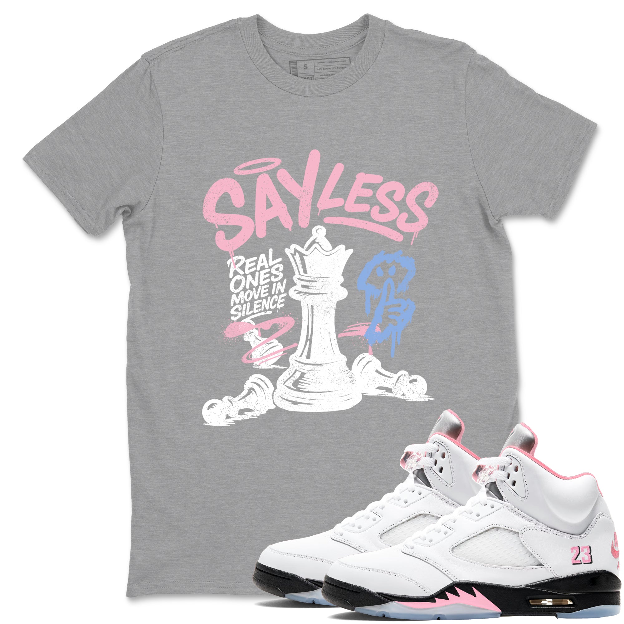 Sneaker match tees  Sneaker Tees To Match Air Jordan 5 Medium Soft Pink Shoes  Say Less Tee Heather Grey 1