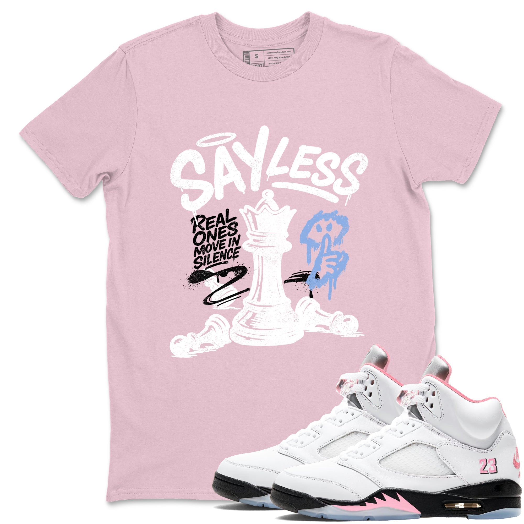 Sneaker match tees  Sneaker Tees To Match Air Jordan 5 Medium Soft Pink Shoes  Say Less Tee Pink 1