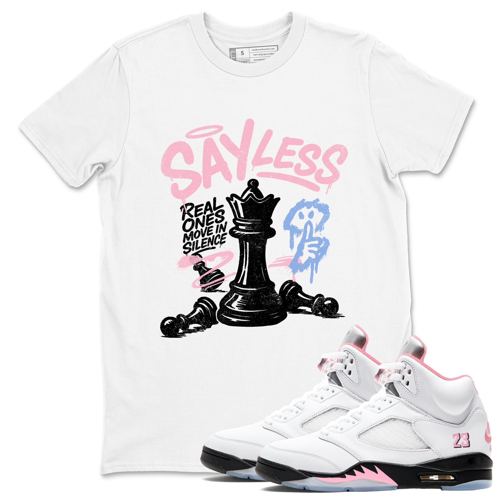 Sneaker match tees  Sneaker Tees To Match Air Jordan 5 Medium Soft Pink Shoes  Say Less Tee White 1