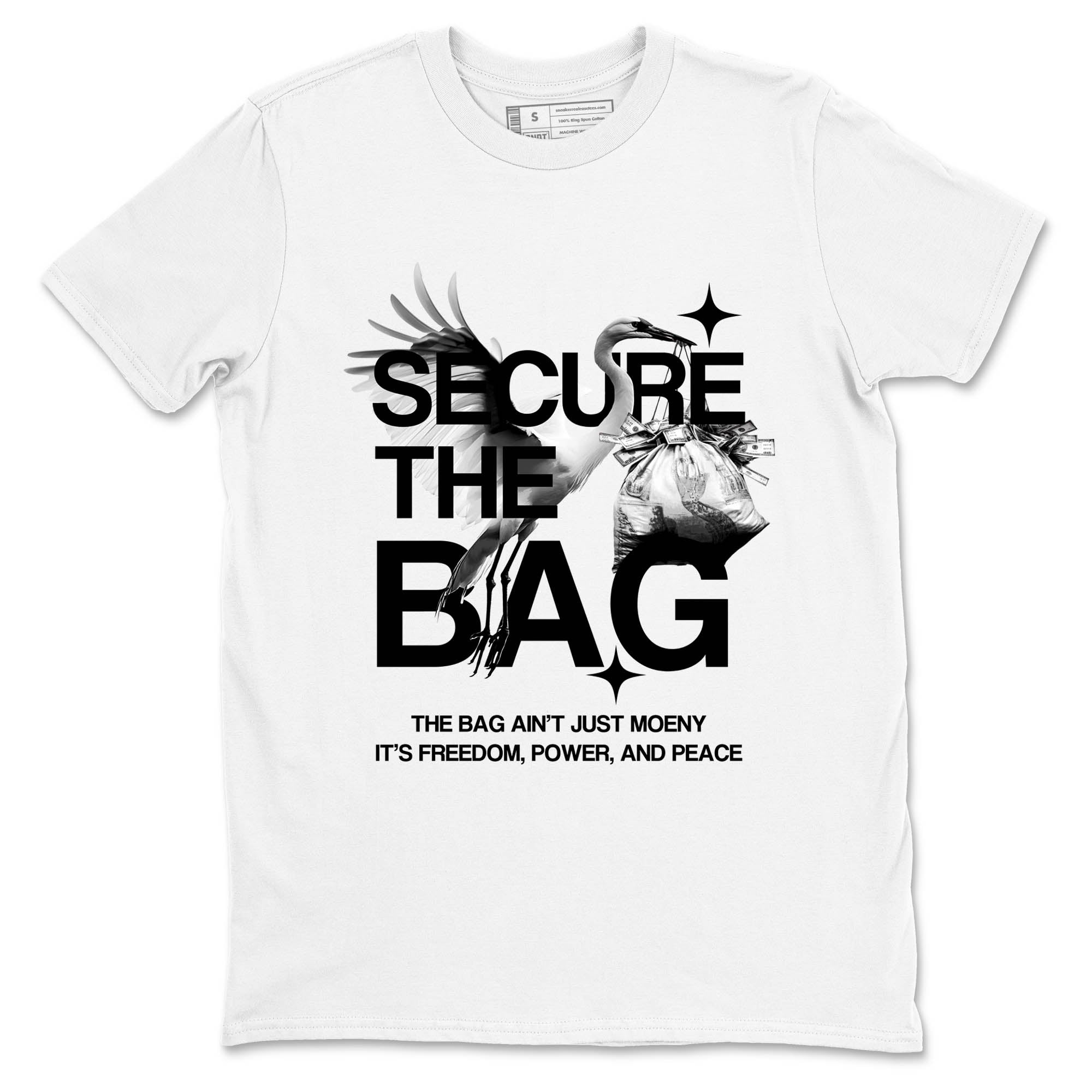 Sneaker Threads  Sneaker Tees To Match Air Jordan 4 Black Cat  Secure The Bag Graphic Tee White 2. Perfect for Jordan releases 2025 colorways.